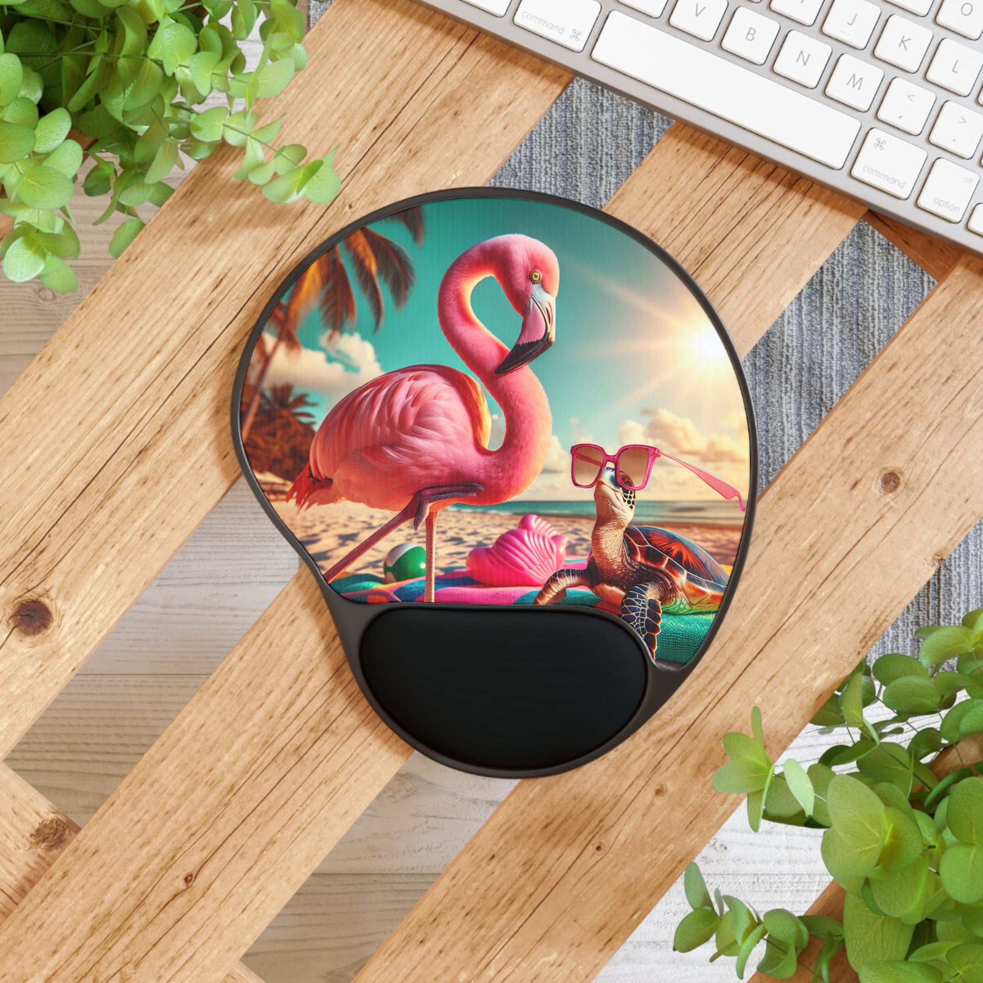 Tropical Flamingo Mouse Pad With Wrist Rest, Cute Desk Accessory, Beach Vibe Office Decor, Ideal Gift for Animal Lovers
