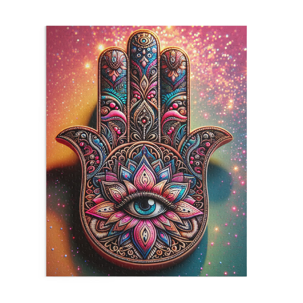 Colorful Hand Design Puzzle | Mindful Gift | Meditation Decor | Hamsa Symbol | Stress Relief Activity | Cozy Family Fun