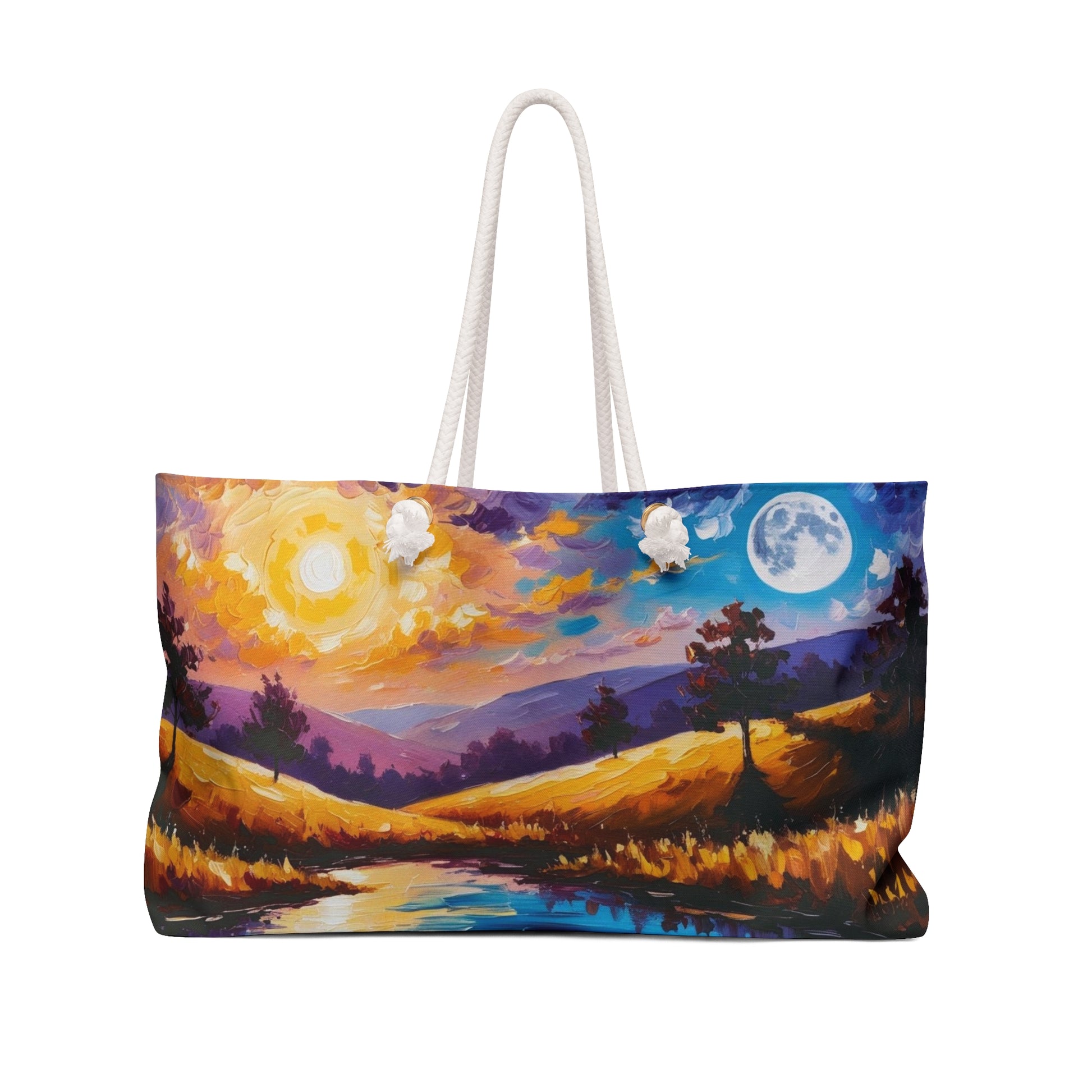 Vibrant Landscape Weekender Bag, Travel Tote, Beach Bag, Weekend Getaway Essential, Sensational Sunset and Moonlight Design