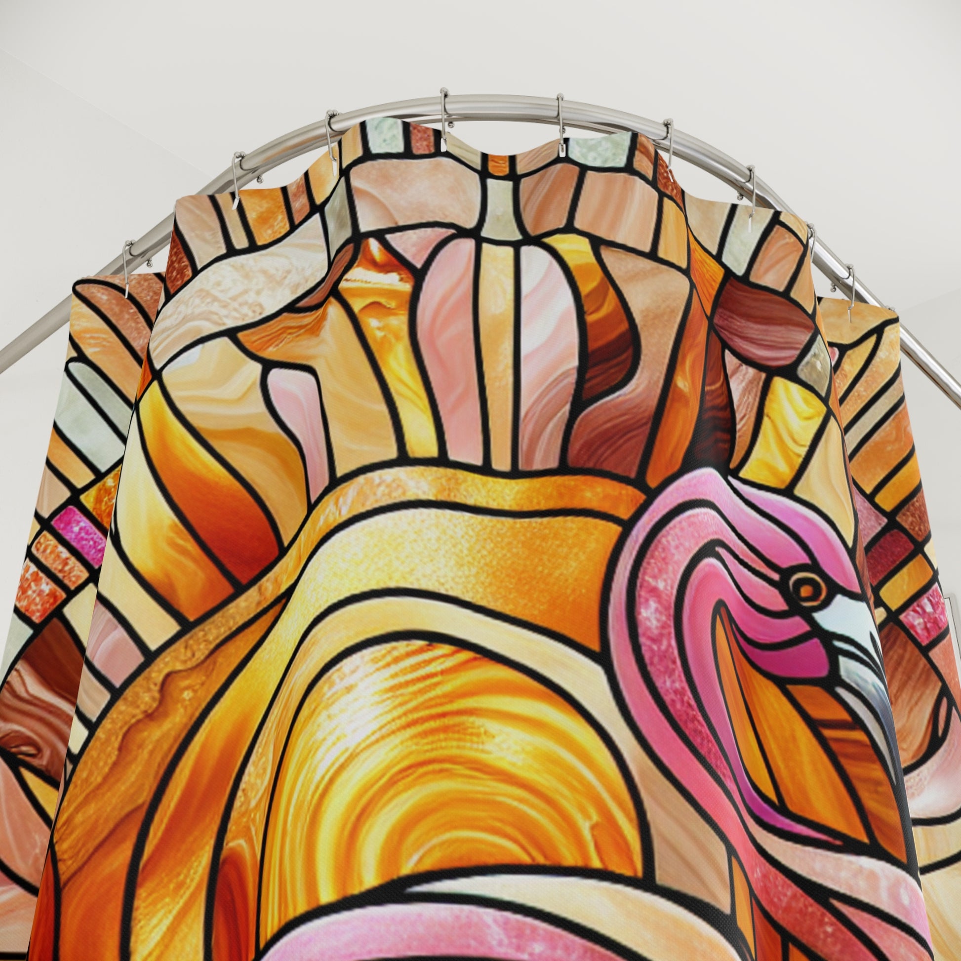 Vibrant Flamingo Stained Glass Shower Curtain, Tropical Bathroom Decor, Summer Vibes, Gift for Bird Lovers, Boho Home Accessory