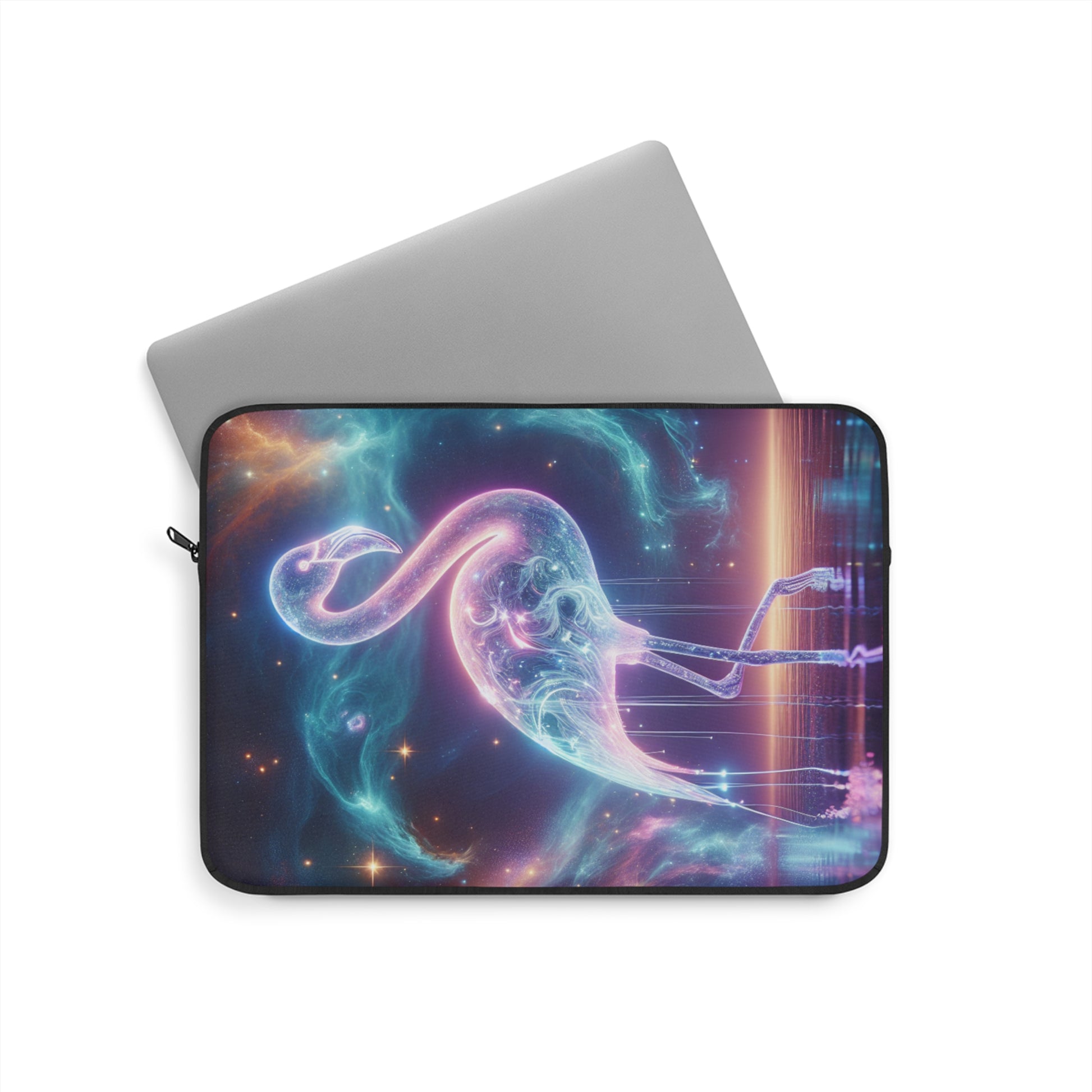 Mystical Pink Neon Flamingo Laptop Sleeve | Cosmic Artwork, Unique Designs, Computer Bag, Unique Gift for Flamingo Lovers, Space Decor