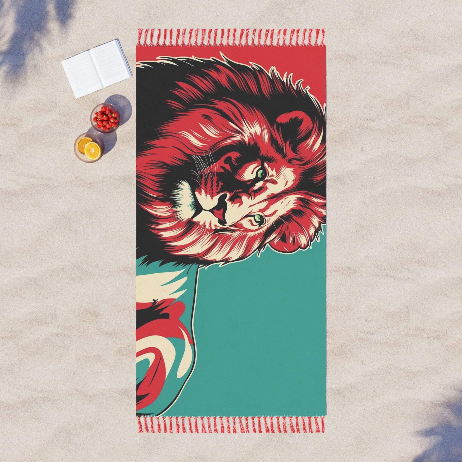 Boho Lion Beach Towel, Vibrant Beach Decor, Bohemian Gift, Poolside Essential, Perfect for Summer Vacations