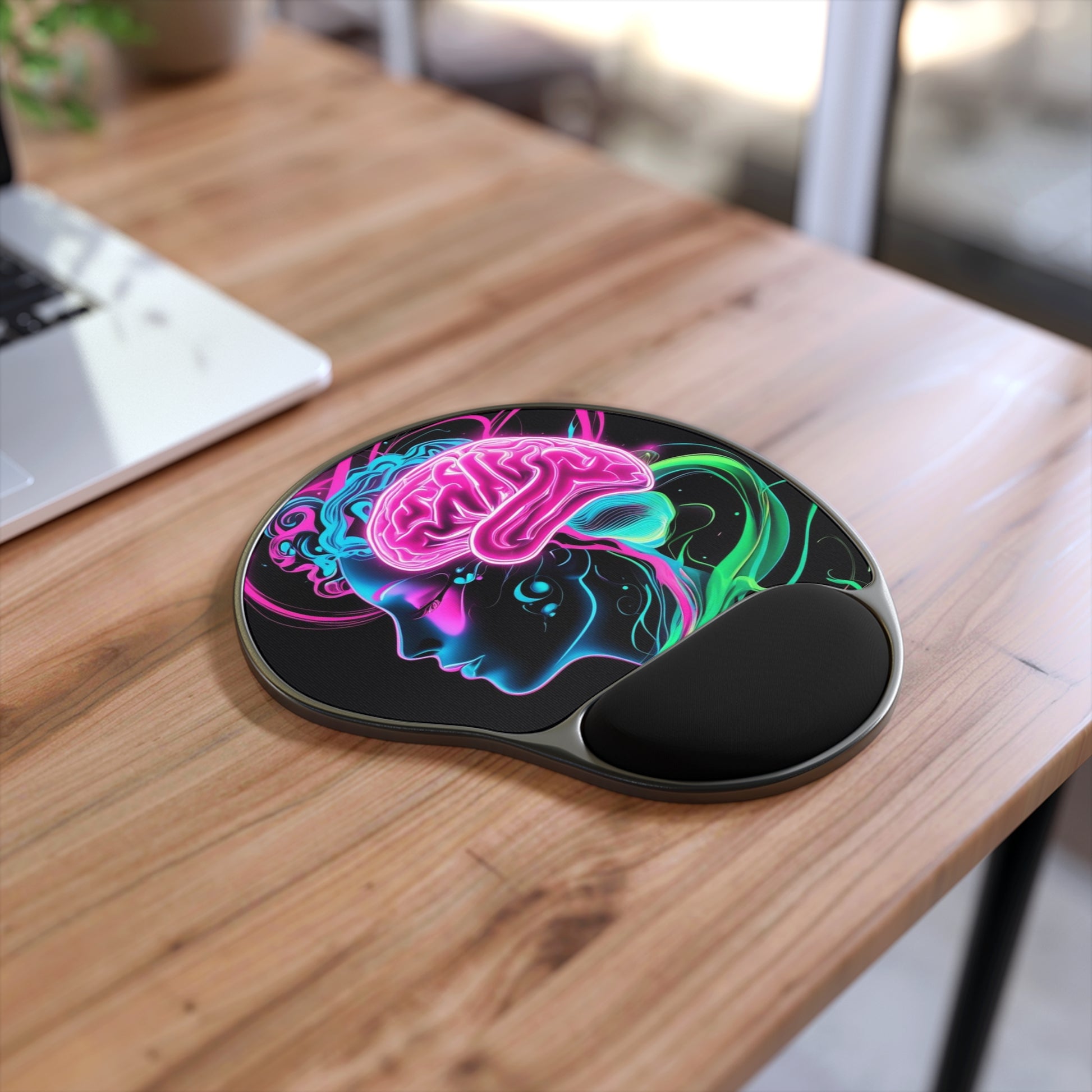 Neon Brain Art Mouse Pad with Wrist Rest, Colorful Desk Accessory, Gamer Gifts, Office Decor, Stress Relief, Unique Workstation