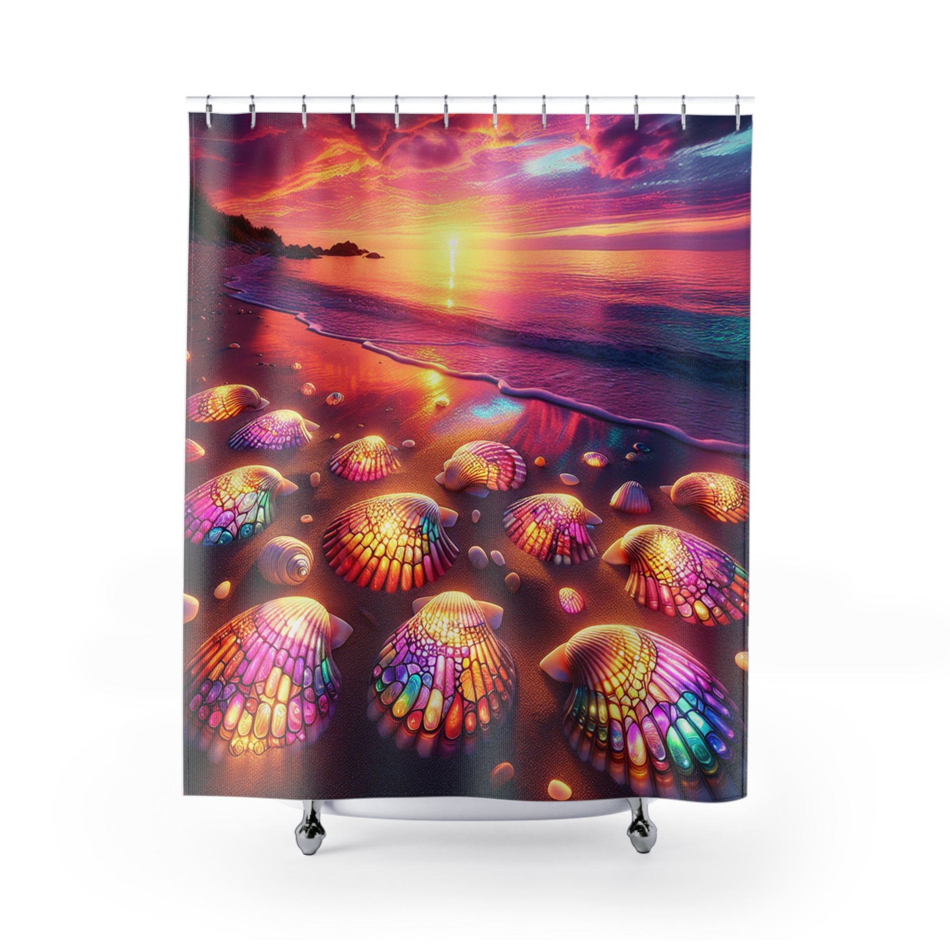 Colorful Beach Sunset Shower Curtain, Nautical Bathroom Decor, Coastal Living, Ocean Themes, Gift for Beach Lovers, Home Accessories