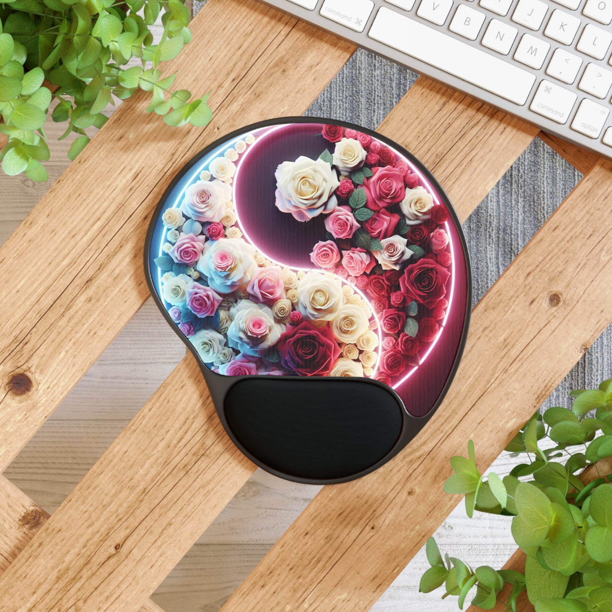 Floral Comfort Mouse Pad With Wrist Rest, Elegant Desk Accessory, Gamer Gift, Home Office Decor, Mother's Day Gift, Floral Design