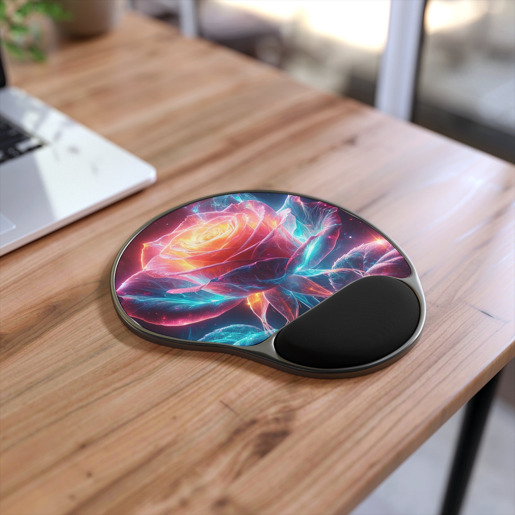 Vibrant Floral Mouse Pad with Wrist Rest | Ergonomic Desk Accessory, Gift for Gamers, Home Office, Rose Design, Computer Mouse Mat