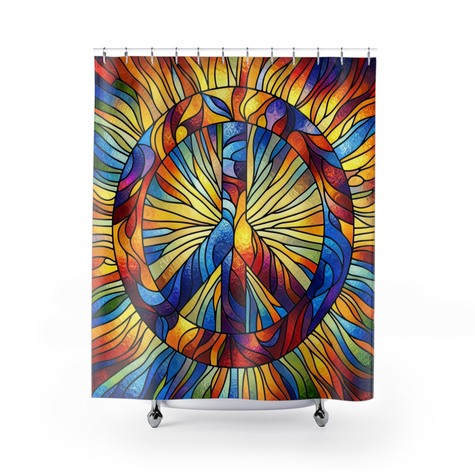 Vibrant Peace Symbol Shower Curtain, Boho Bathroom Decor, Colorful Art, Unique Gift Idea, Trendy Home Accessories, Festival Vibe