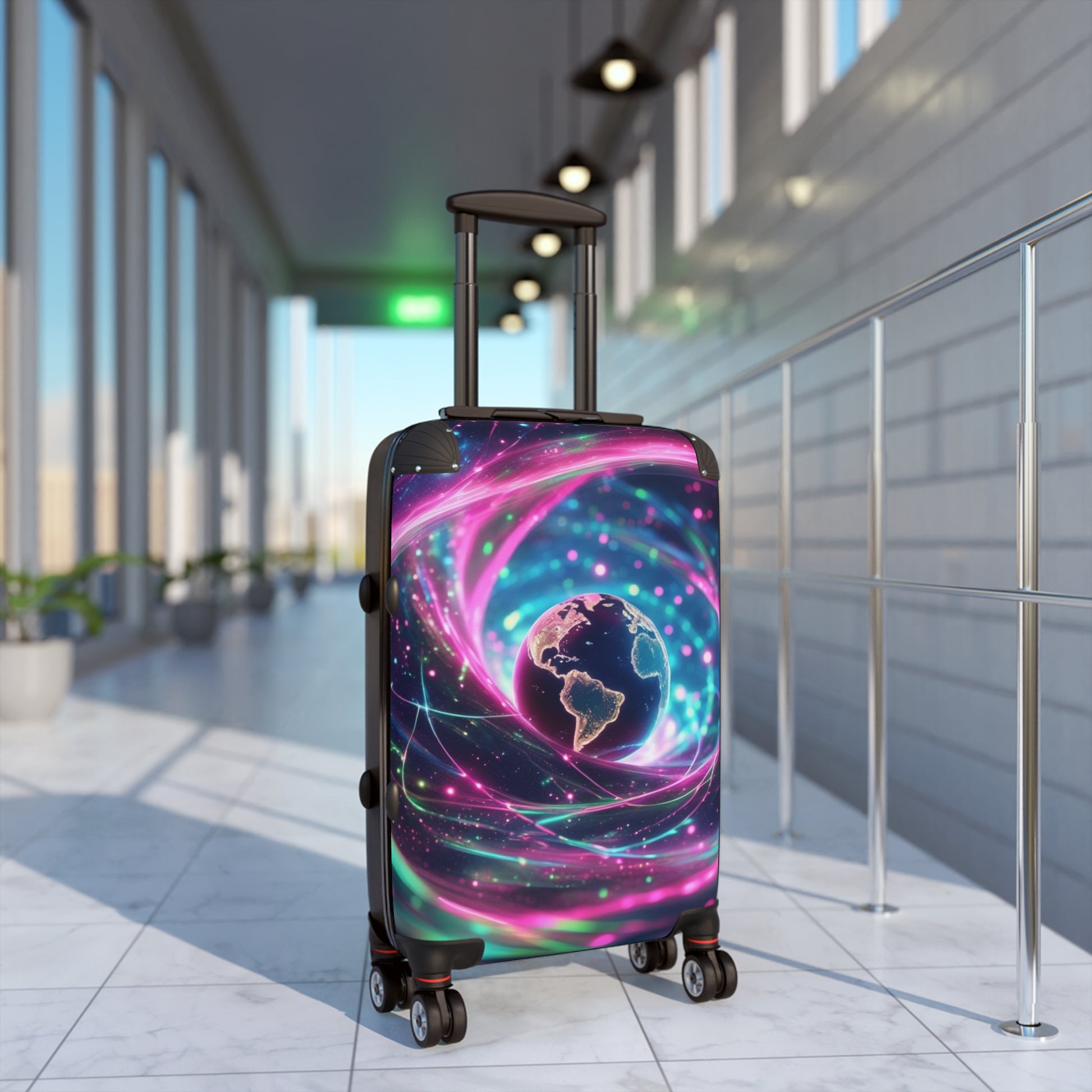 Globe-Trotting Suitcase, Colorful Travel Luggage, Cosmic Design Carry-On, Unique Vacation Bag, Stylish Suitcase for Travelers