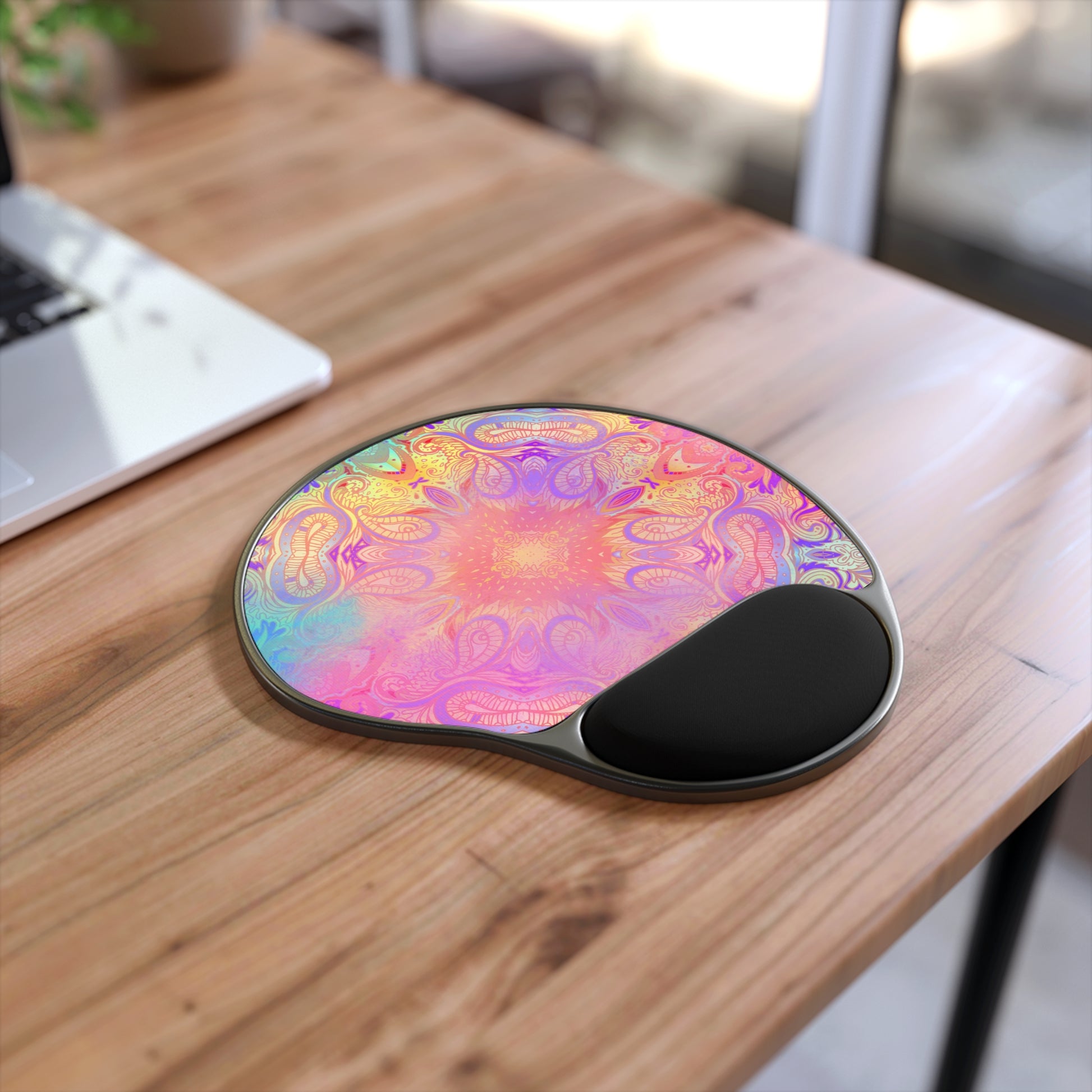 Vibrant Mandala Mouse Pad with Wrist Rest, Colorful Desk Accessory for Home Office, Ergonomic Design, Great for Gift, Colorful Office Decor