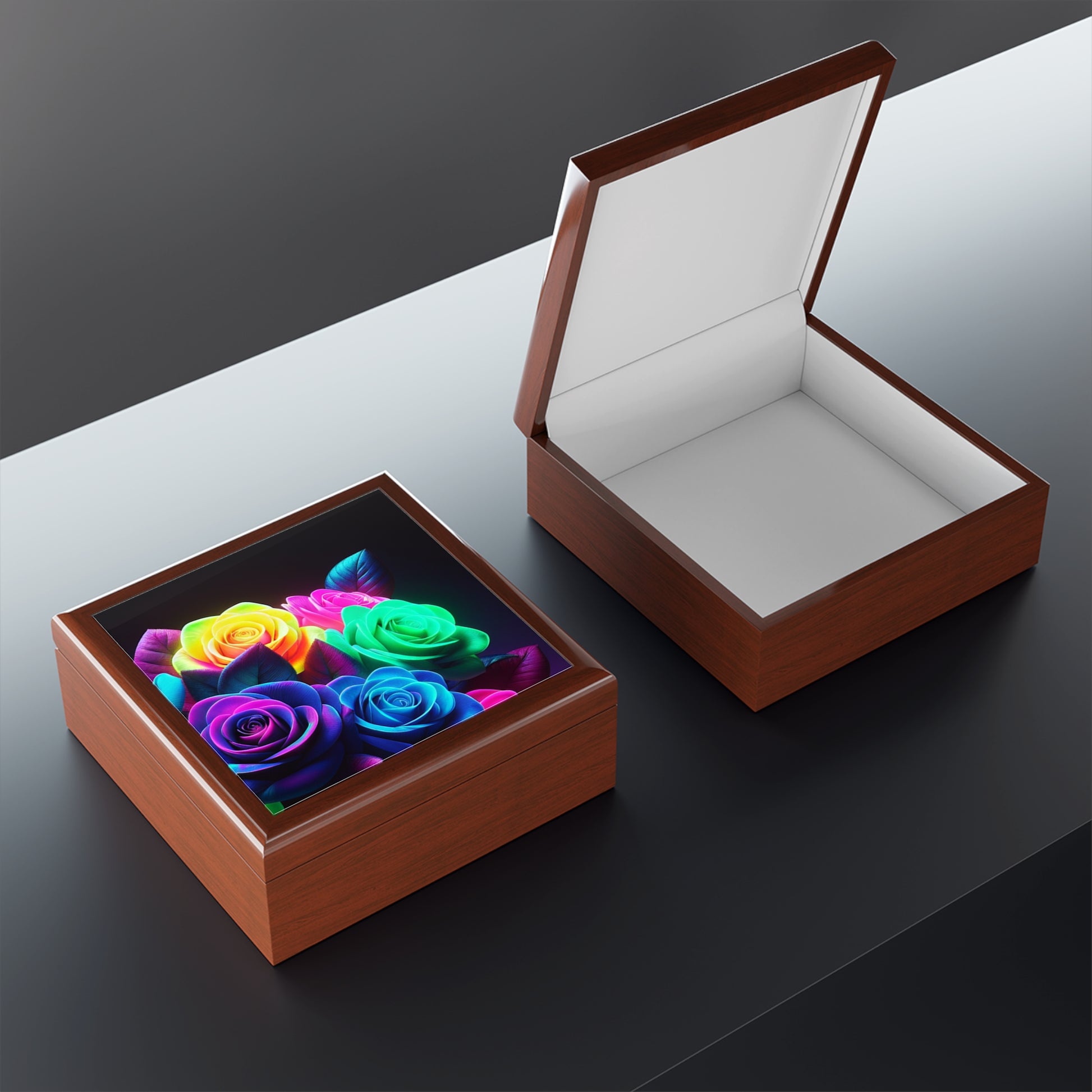 Colorful Floral Jewelry Box with Rose Design, Gift for Her, Home Decor, Wedding Keepsake, Unique Storage