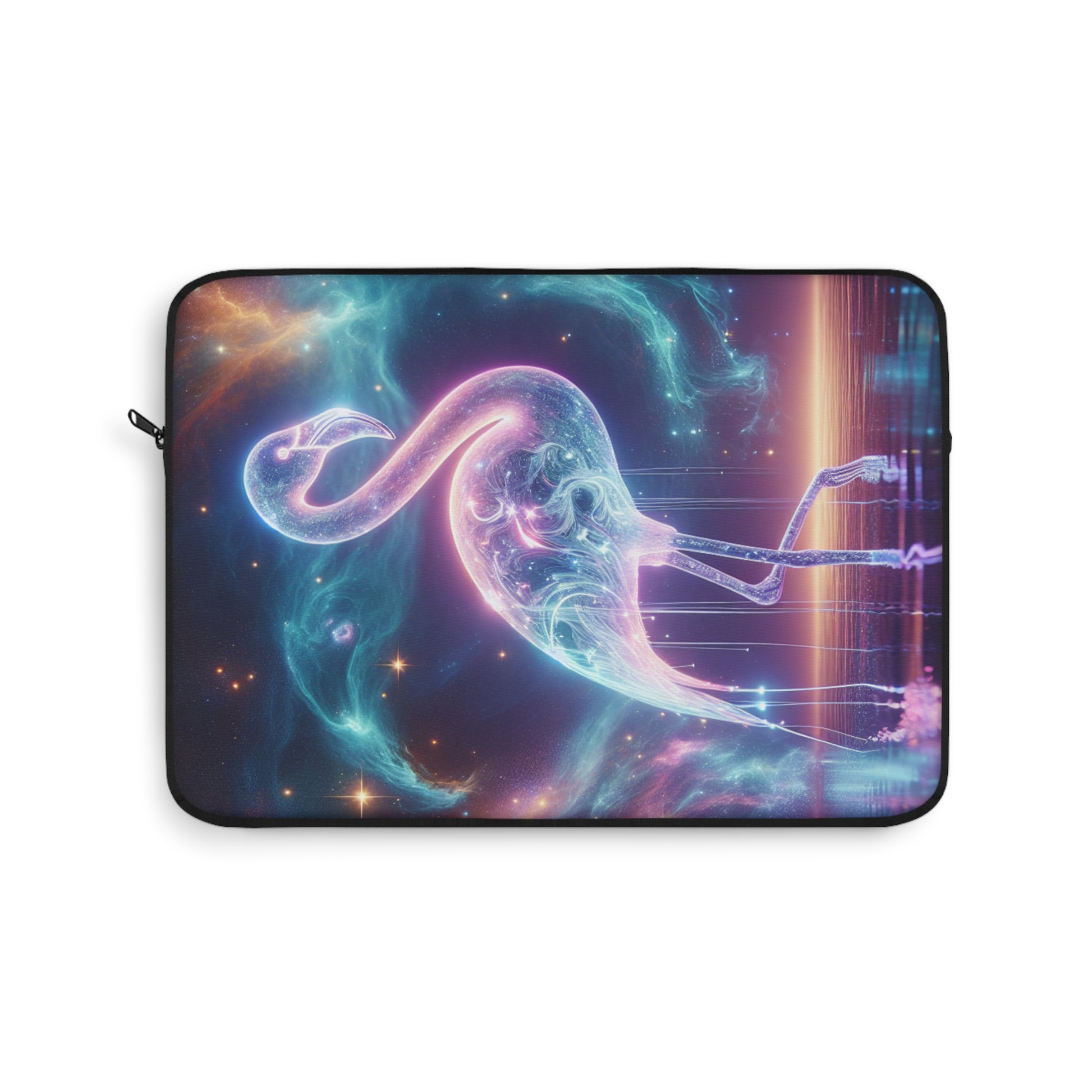 Mystical Pink Neon Flamingo Laptop Sleeve | Cosmic Artwork, Unique Designs, Computer Bag, Unique Gift for Flamingo Lovers, Space Decor
