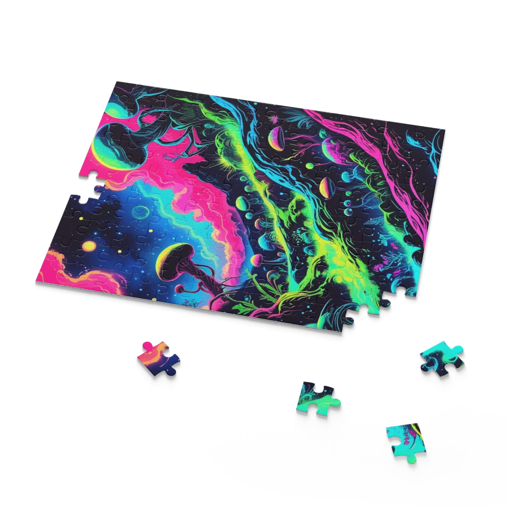 Cosmic Mushroom Puzzle, Vibrant Jigsaw for Game Night, Space-Themed Gift, Family Fun Activity, Psychedelic Decor
