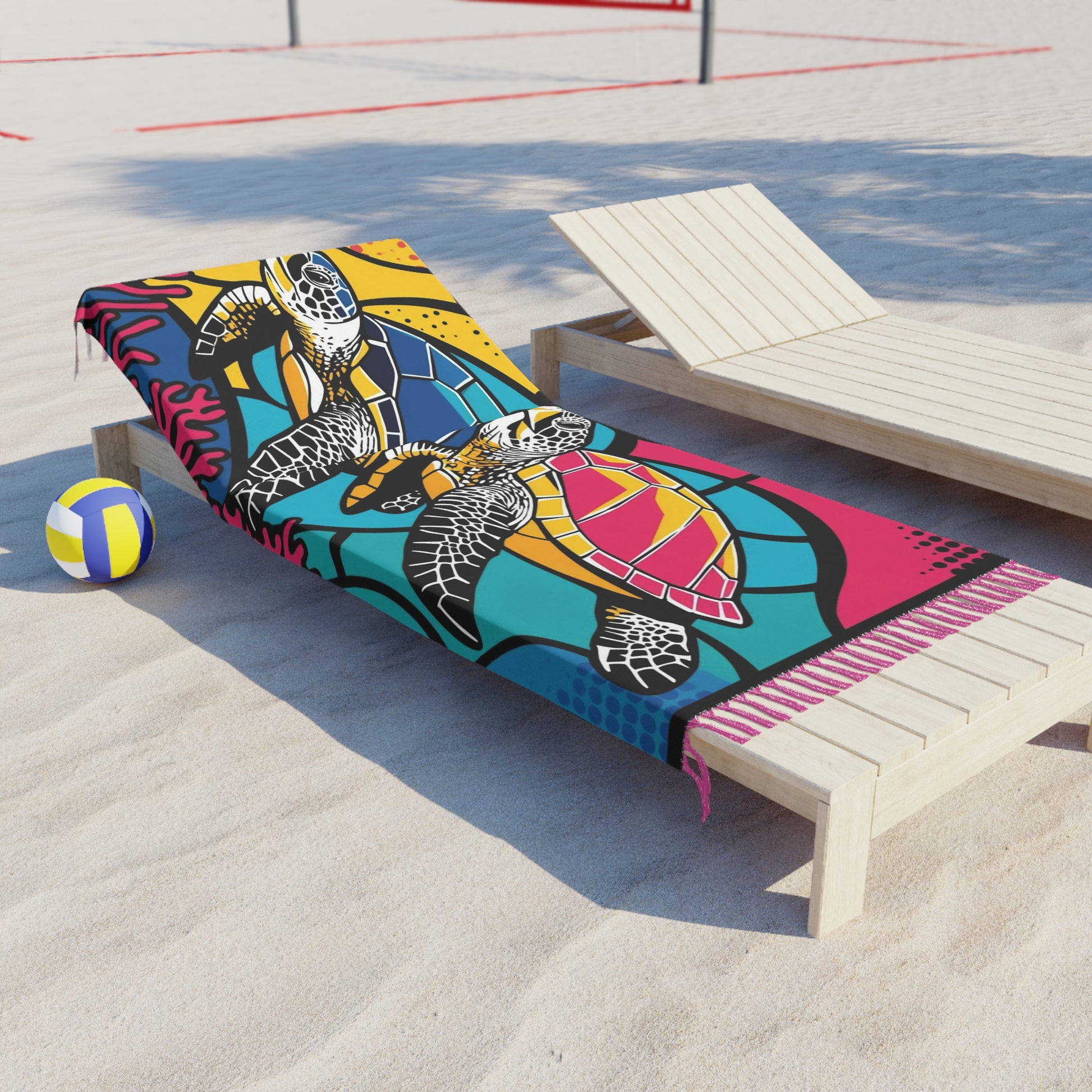 Boho Beach Towel with Sea Turtle Design, Vibrant Bathing Accessory, Perfect for Beach Lovers, Summer Vibes, Ocean Theme Decor