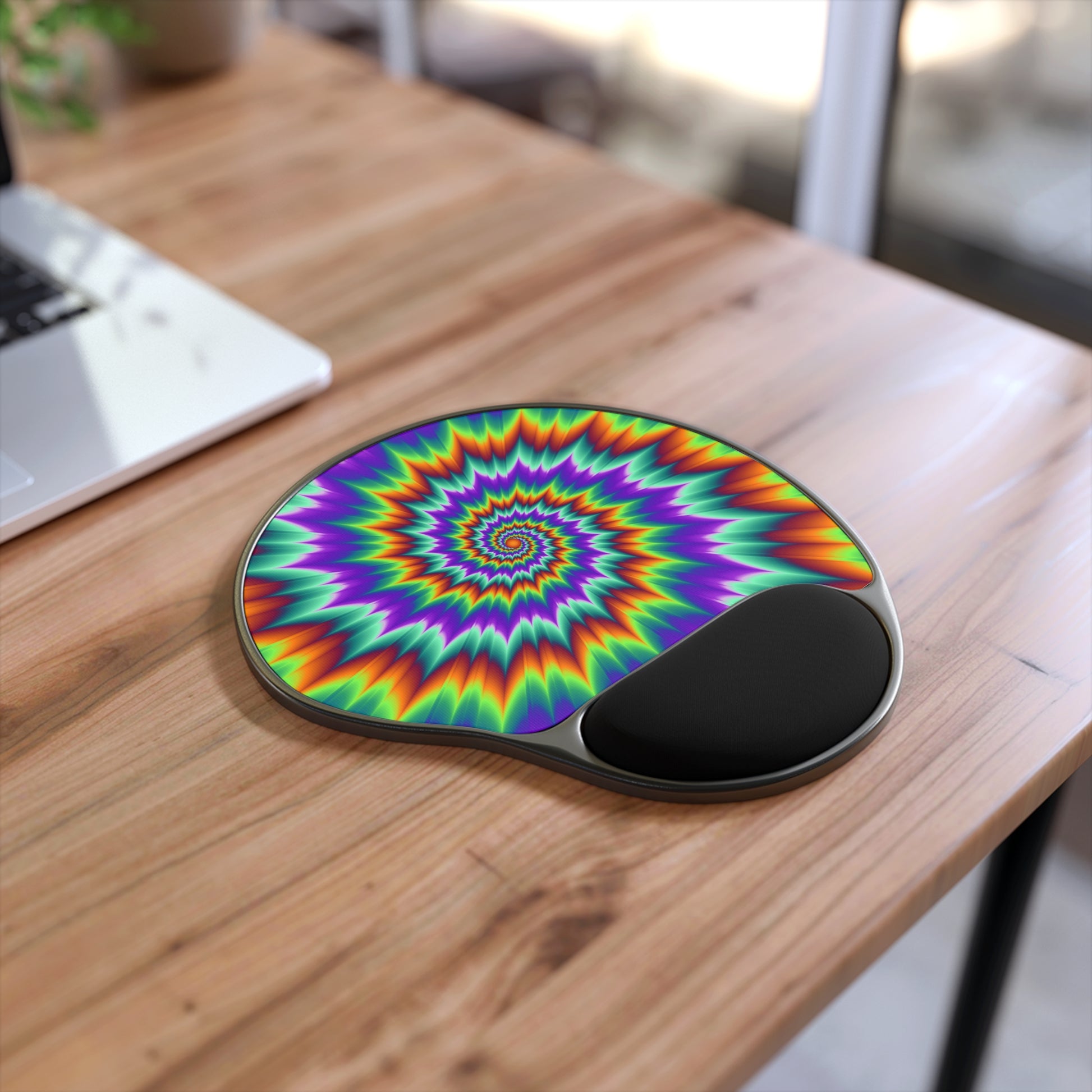 Vibrant Spiral Mouse Pad with Wrist Rest, Colorful Desk Accessory, Office Gift, Computer Accessory, Ergonomic Comfort, Psychedelic Design