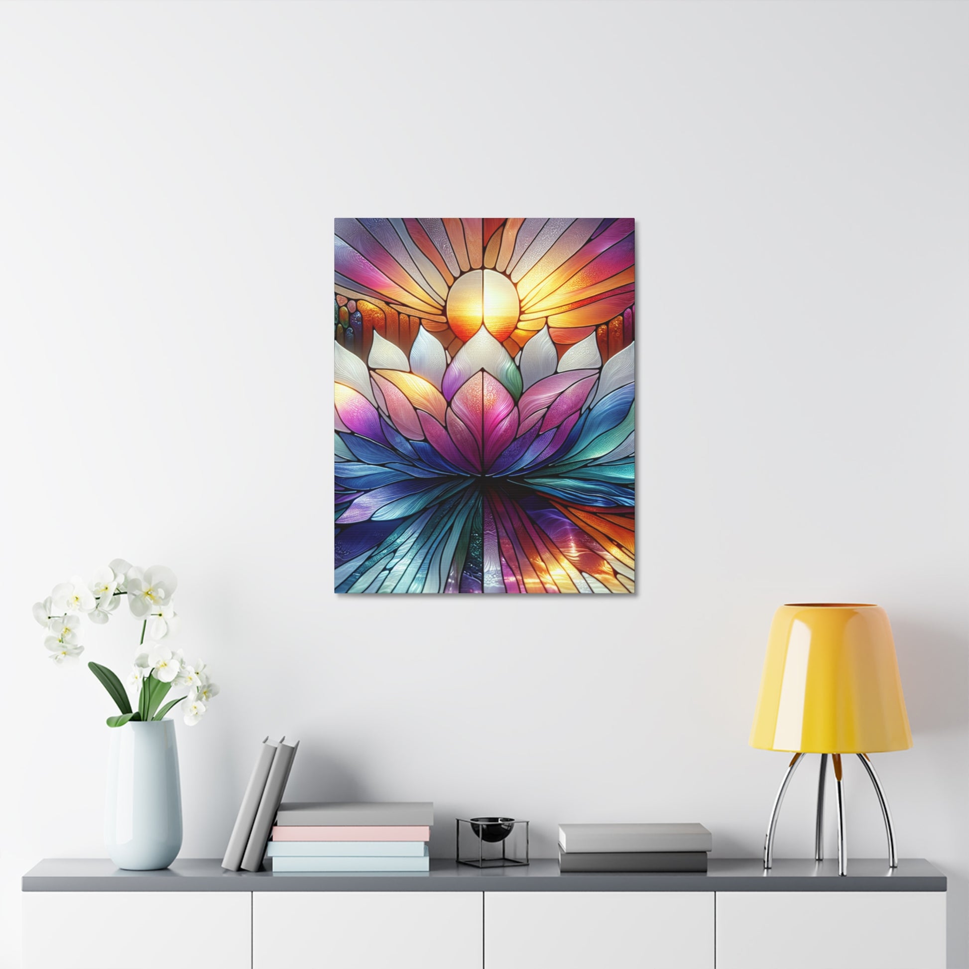 Vibrant Lotus Stretched Canvas Art, Colorful Wall Decor for Meditation, Yoga Room, Gift for Home, Spiritual Art, Print