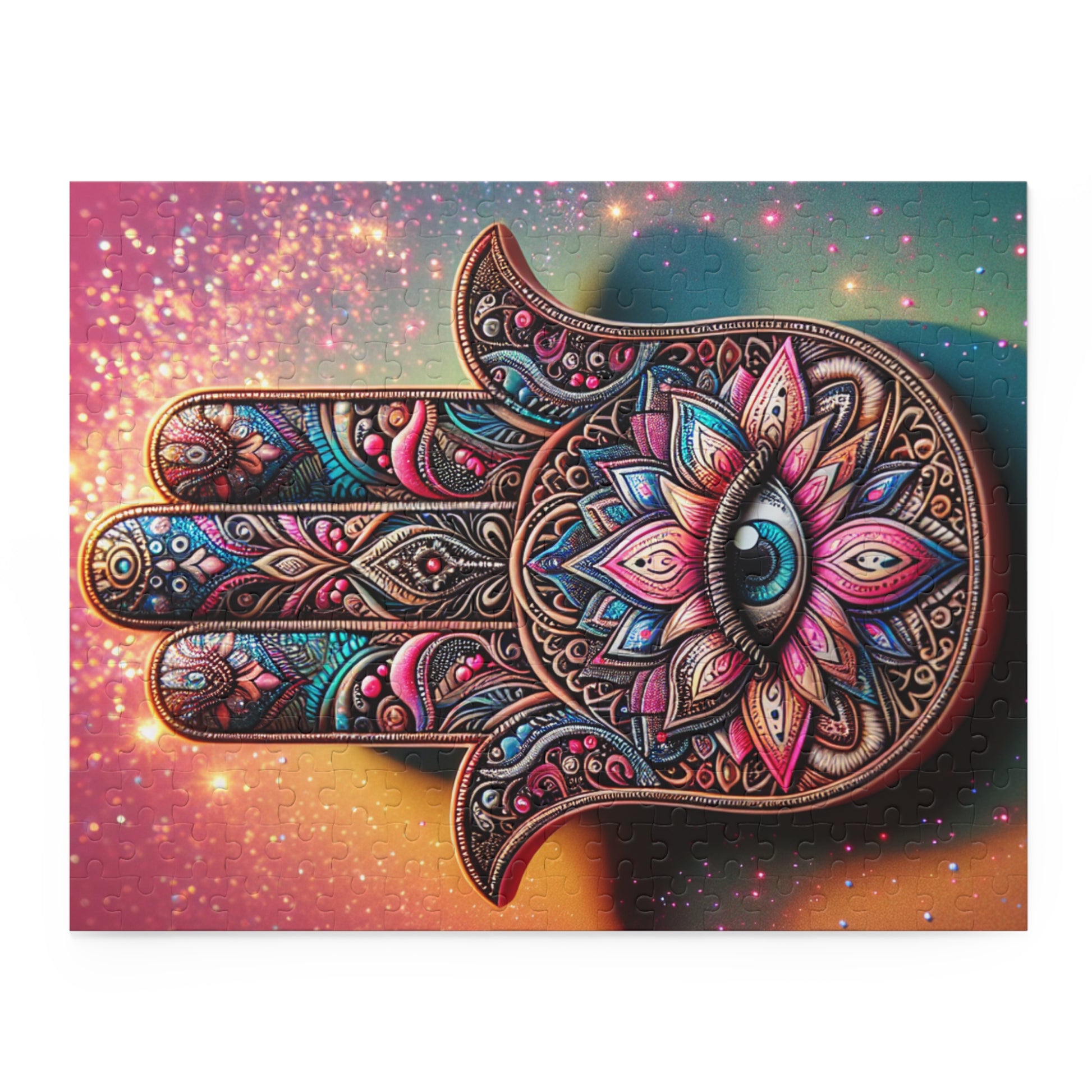 Colorful Hand Design Puzzle | Mindful Gift | Meditation Decor | Hamsa Symbol | Stress Relief Activity | Cozy Family Fun