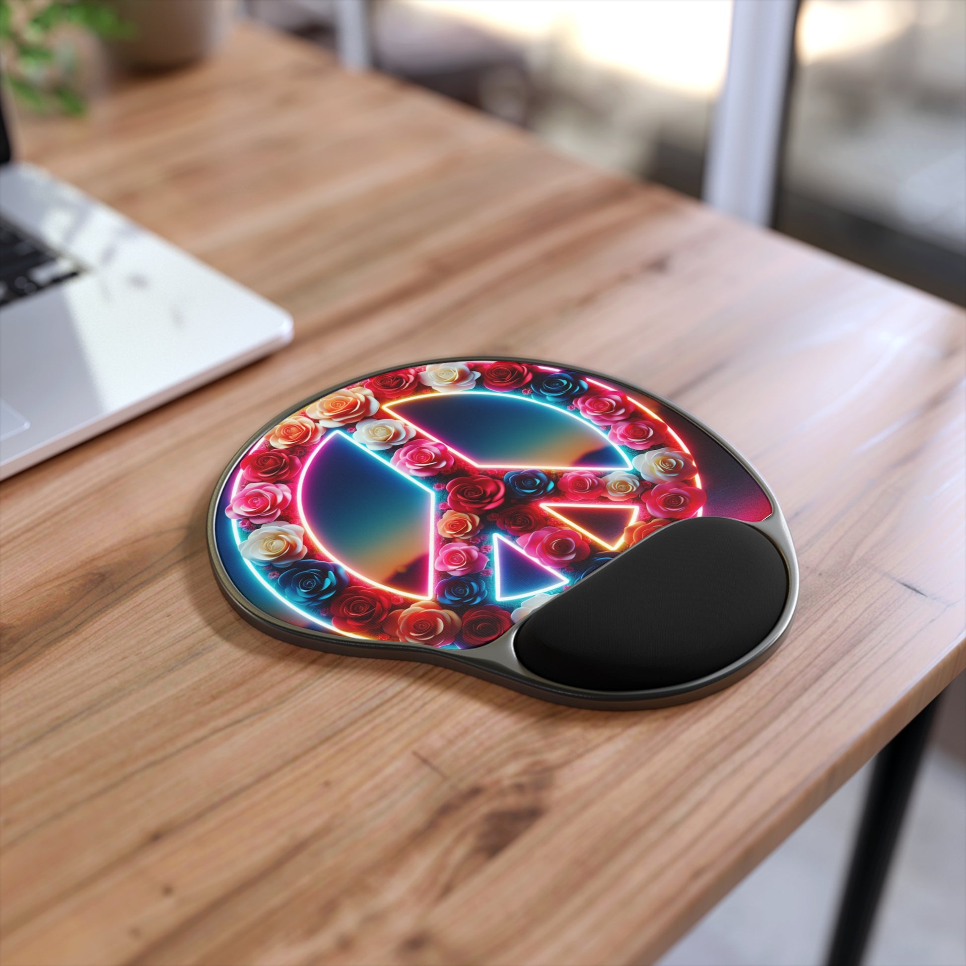 Vibrant Floral Peace Mouse Pad with Wrist Rest - Office Gift, Gamer Accessory, Desk Decor, Flower Power, Stress Relief