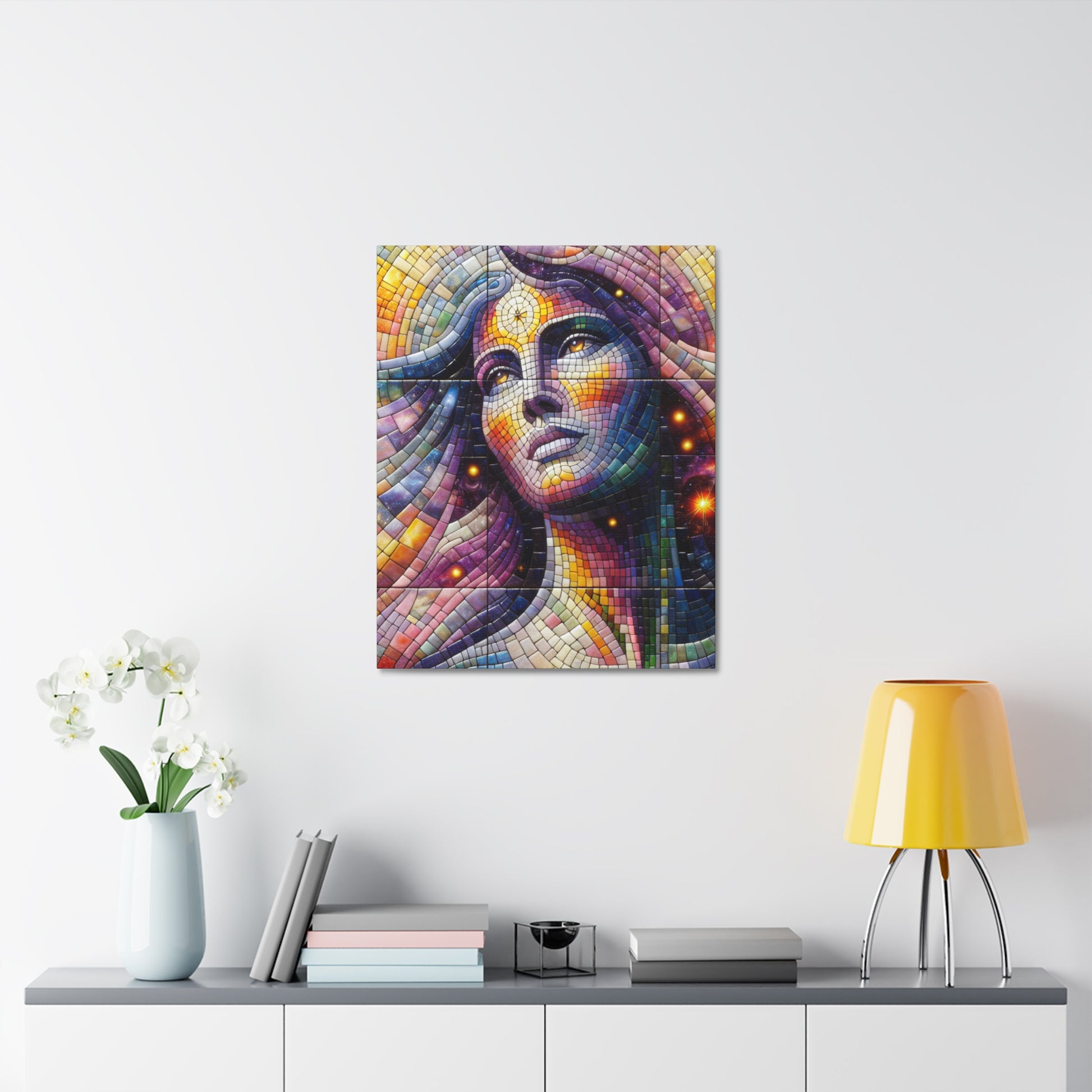 Spiritual Mosaic Stretched Canvas Art, Meditation Decor, Wall Art, Gift for Her, Bohemian Home Decor, Colorful Artwork