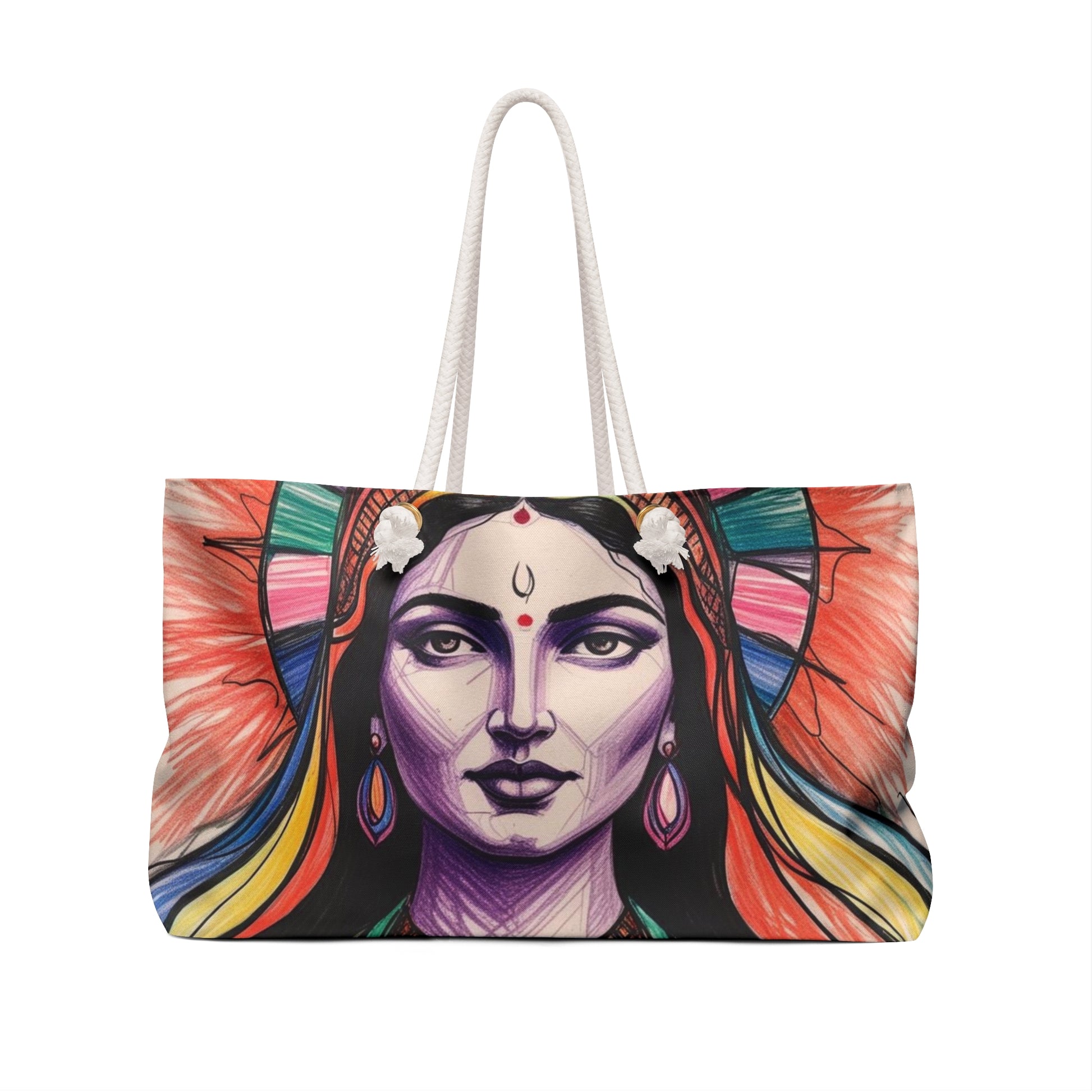 Vibrant Weekender Bag with Goddess Design, Travel Tote, Beach Bag, Gift for Her, Yoga Accessories, Boho Chic Style