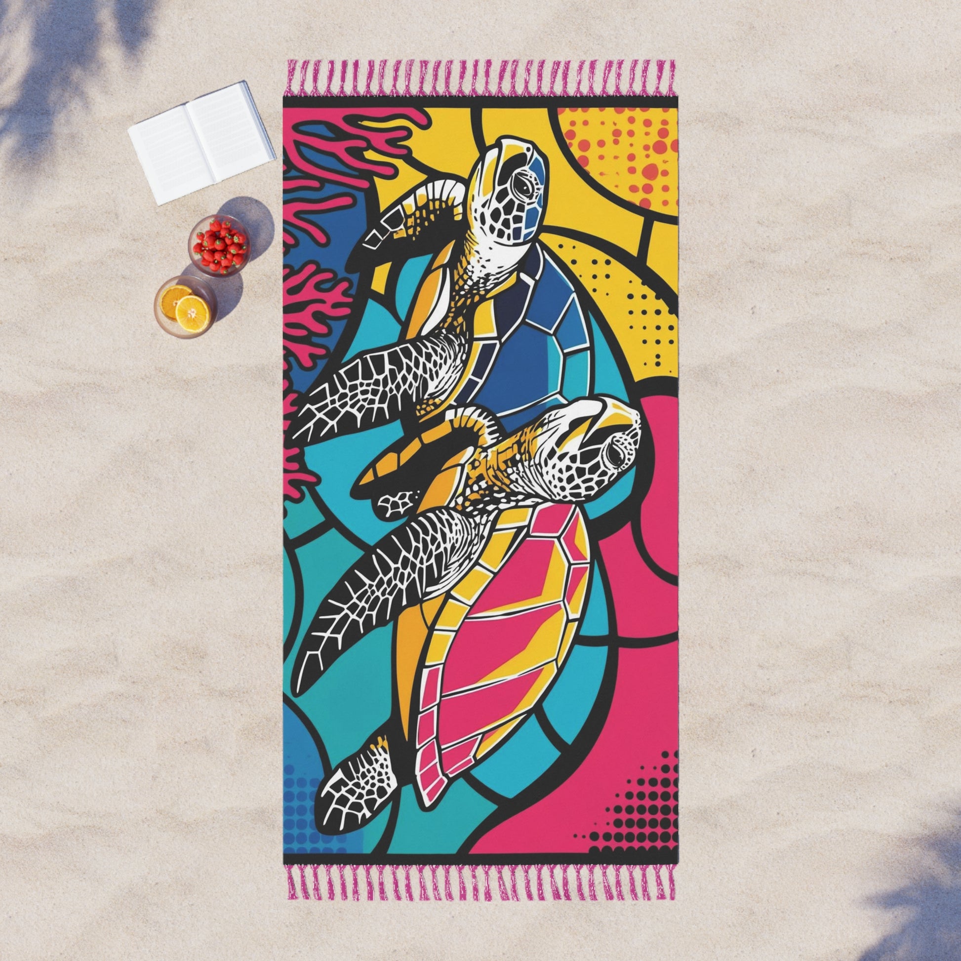 Boho Beach Towel with Sea Turtle Design, Vibrant Bathing Accessory, Perfect for Beach Lovers, Summer Vibes, Ocean Theme Decor