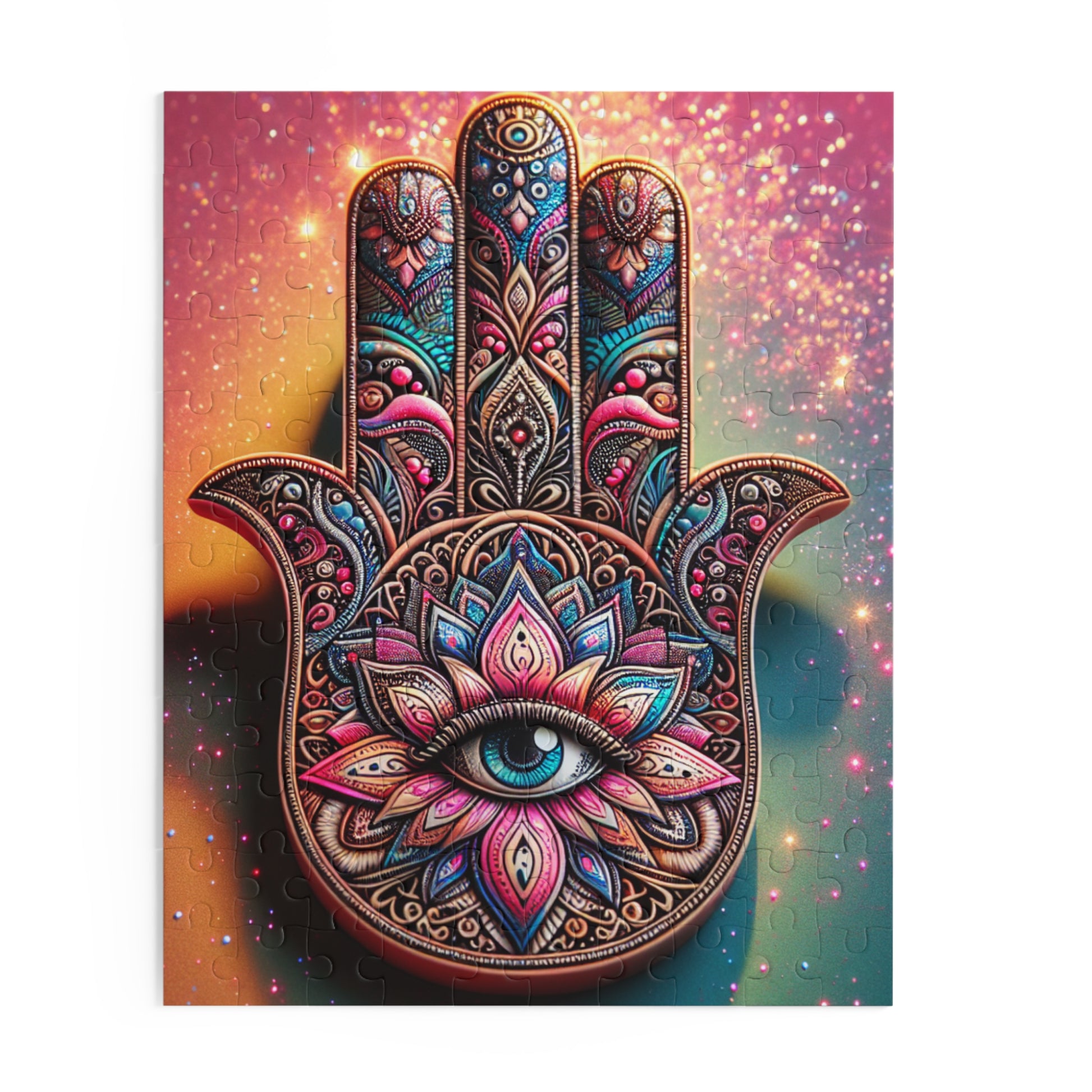 Colorful Hand Design Puzzle | Mindful Gift | Meditation Decor | Hamsa Symbol | Stress Relief Activity | Cozy Family Fun