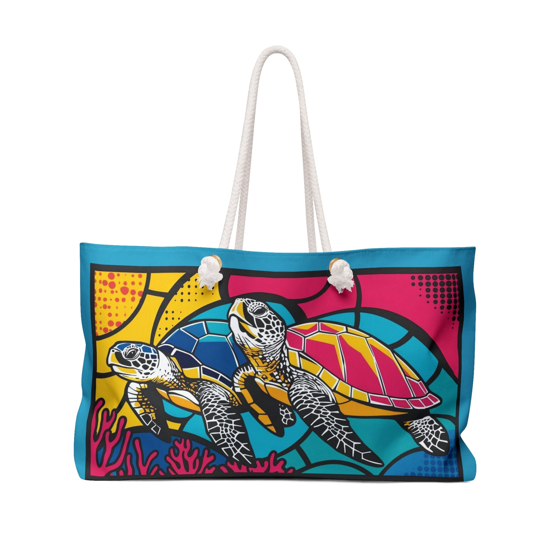 Vibrant Sea Turtle Pop Art Weekender Bag, Beach Tote, Travel Bag, Eco-Friendly Luggage, Gift for Ocean Lovers, Summer Adventure