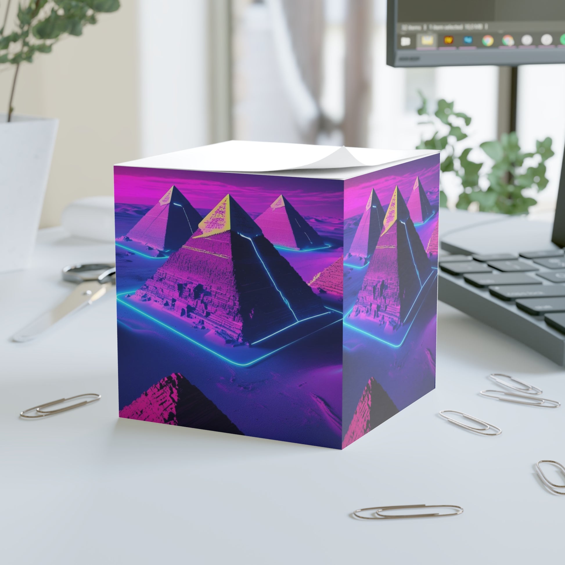 Neon Pyramid Note Cube | Futuristic Desk Decor, Unique Office Supplies, Gift for Students, College Essentials, Inspirational Workspace