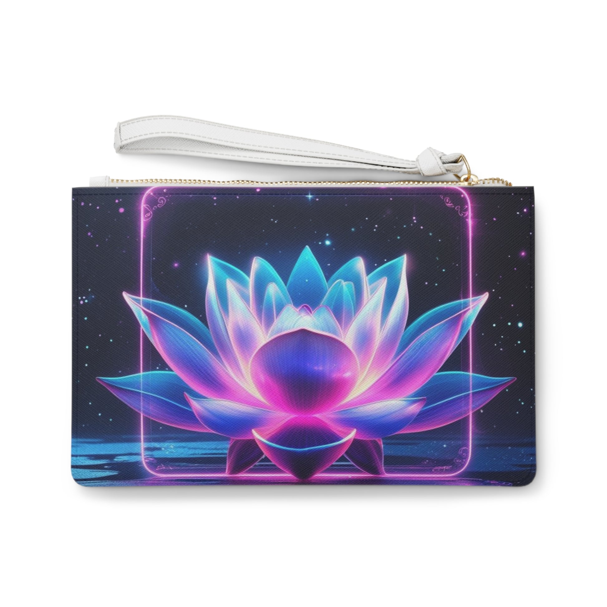 Enchanting Clutch Bag with Neon Staircase and Lotus Designs, Perfect for Nights Out, Parties, and Everyday Chic