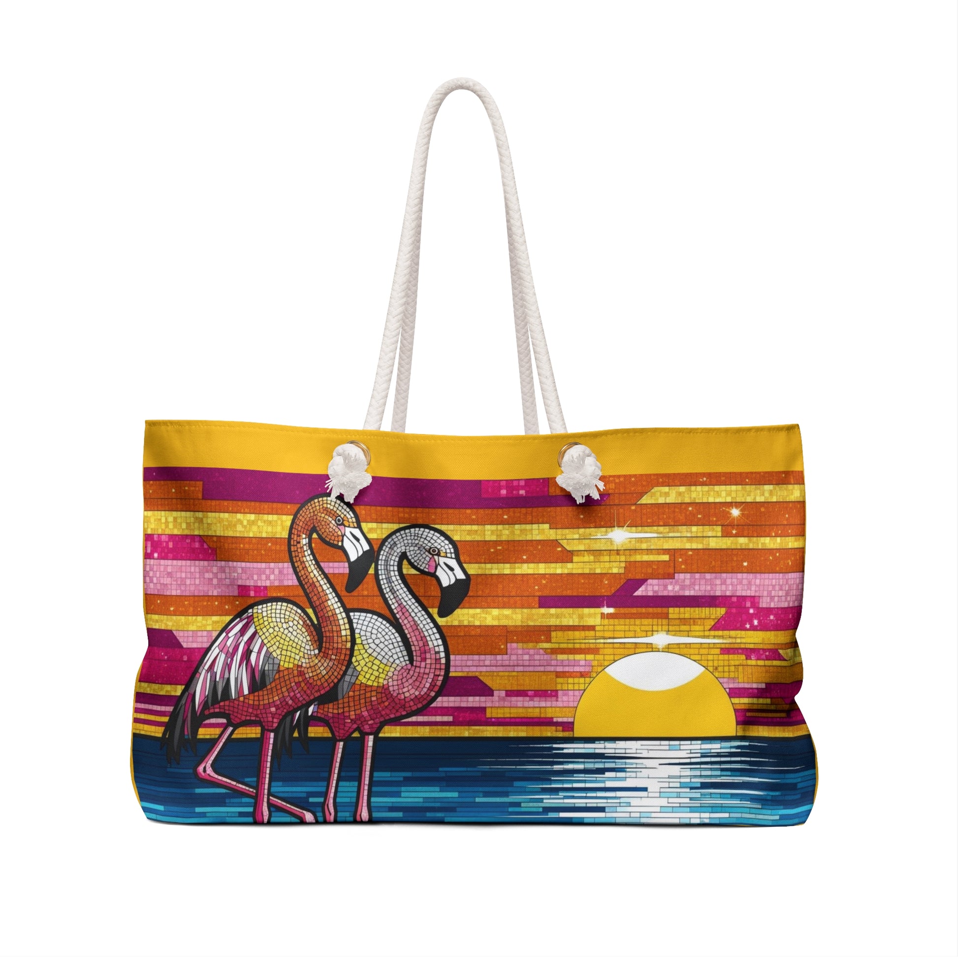Vibrant Flamingo Weekender Bag, Bright Travel Tote, Beach Adventure Bag, Summer Getaway Essentials, Gift for Travel Lovers, Colorful Pool
