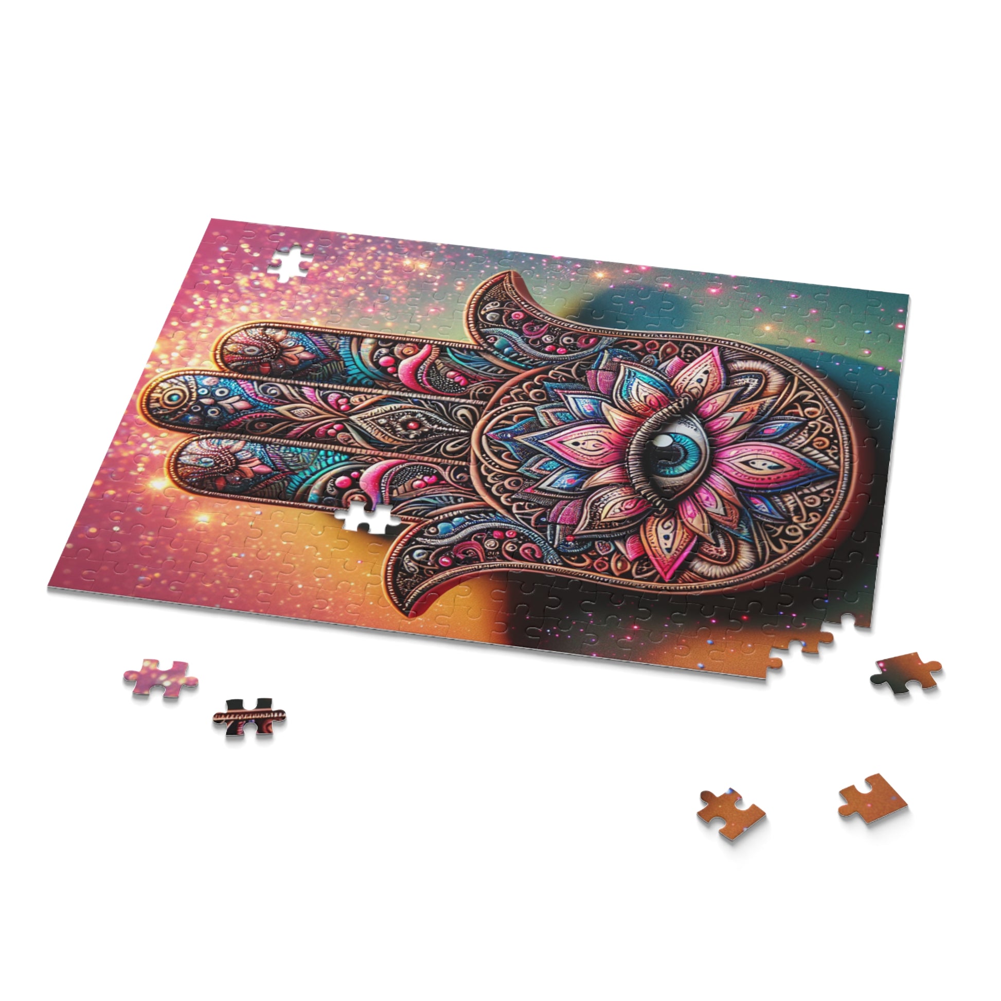 Colorful Hand Design Puzzle | Mindful Gift | Meditation Decor | Hamsa Symbol | Stress Relief Activity | Cozy Family Fun