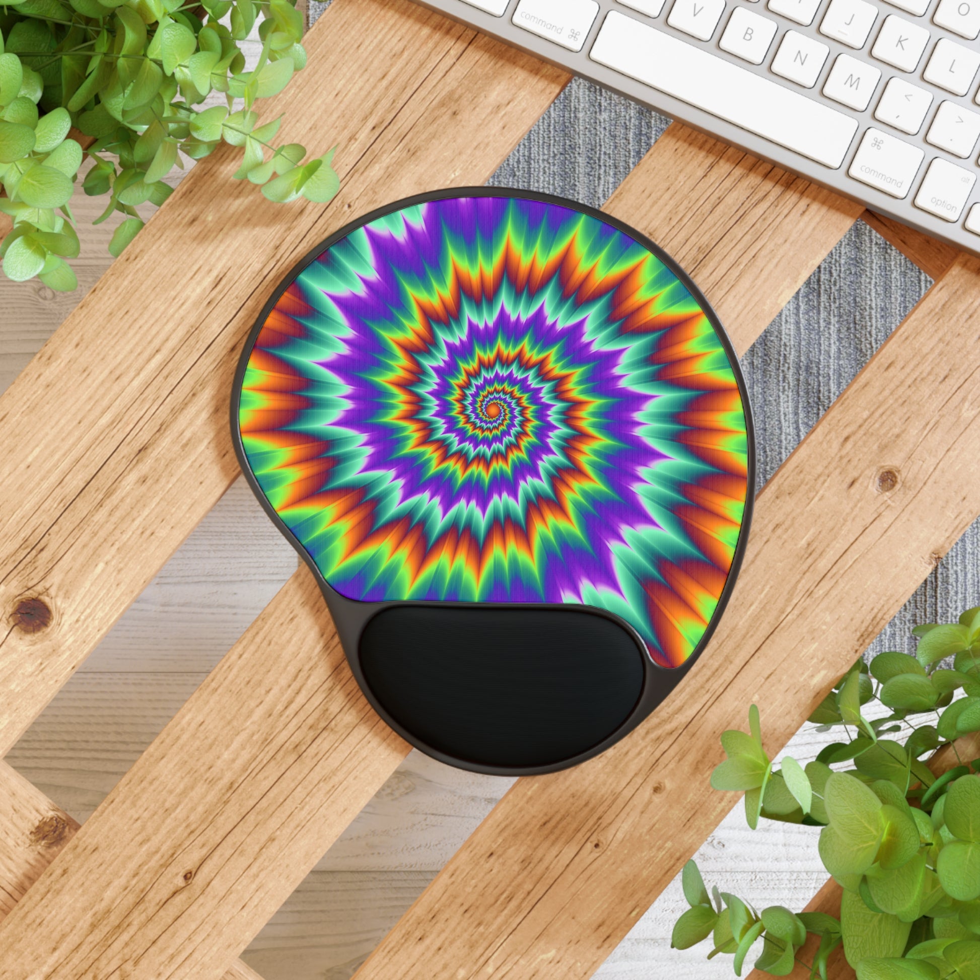 Vibrant Spiral Mouse Pad with Wrist Rest, Colorful Desk Accessory, Office Gift, Computer Accessory, Ergonomic Comfort, Psychedelic Design