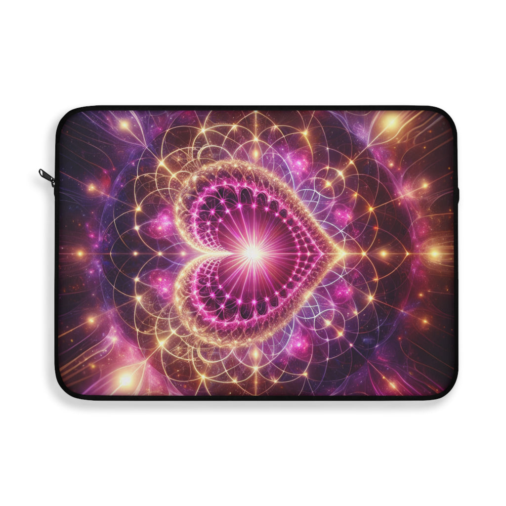 Love and Divine Heart Activation, Heart-Shaped Sacred Geometry Colorful Heart Laptop Sleeve, Romantic Tech Case, Gift for Tech Lovers, Stylish Computer Pouch, Vibrant Laptop Bag