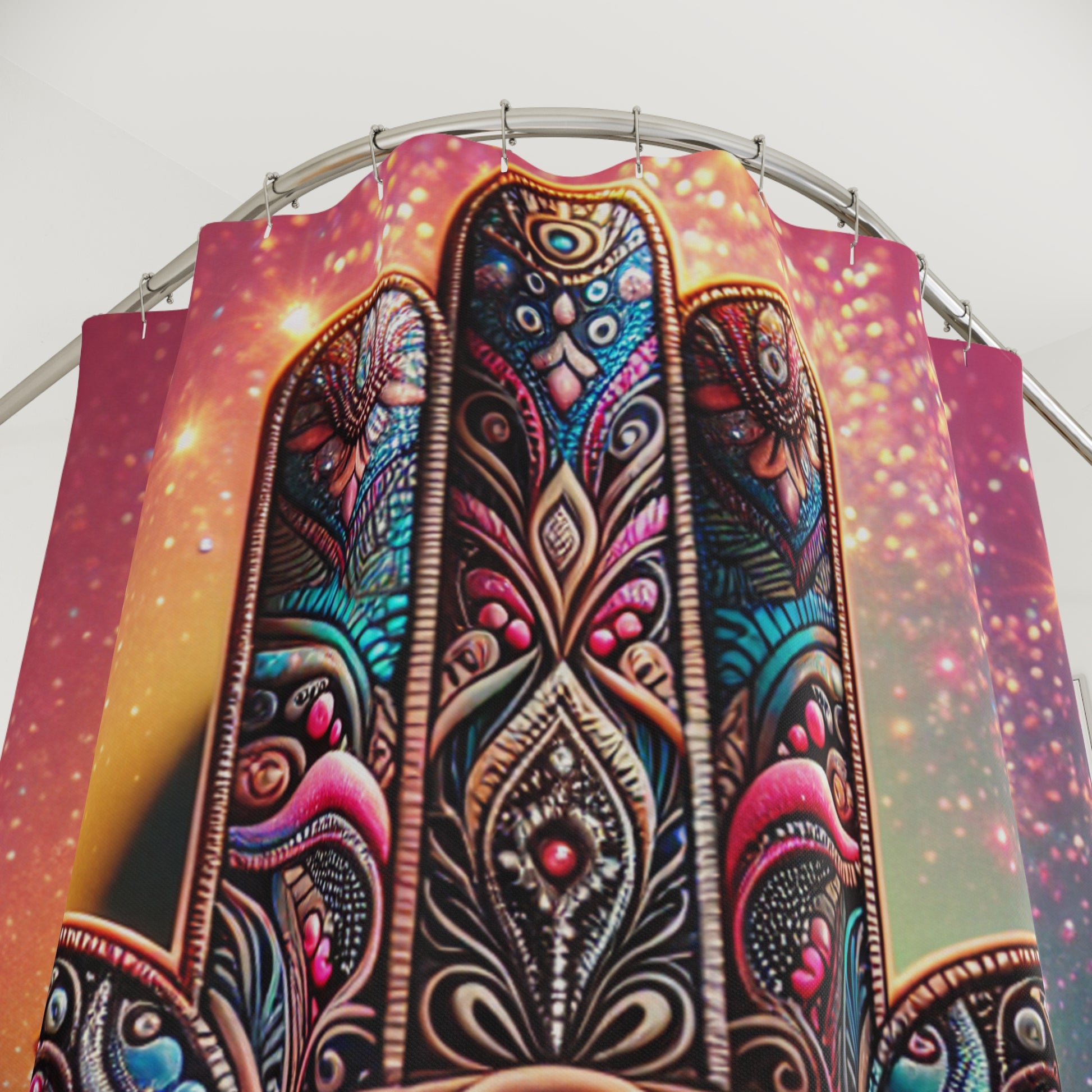 Bohemian Shower Curtain with Hamsa Design, Spiritual Home Decor, Unique Bathroom Accessory, Gift for Yoga Lovers, Colorful Wall Art