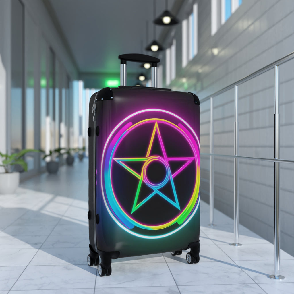 Colorful Neon Star Suitcase, Luggage, Travel Bag, Festival Gear, Gift for Travelers, Unique Vacation Accessory