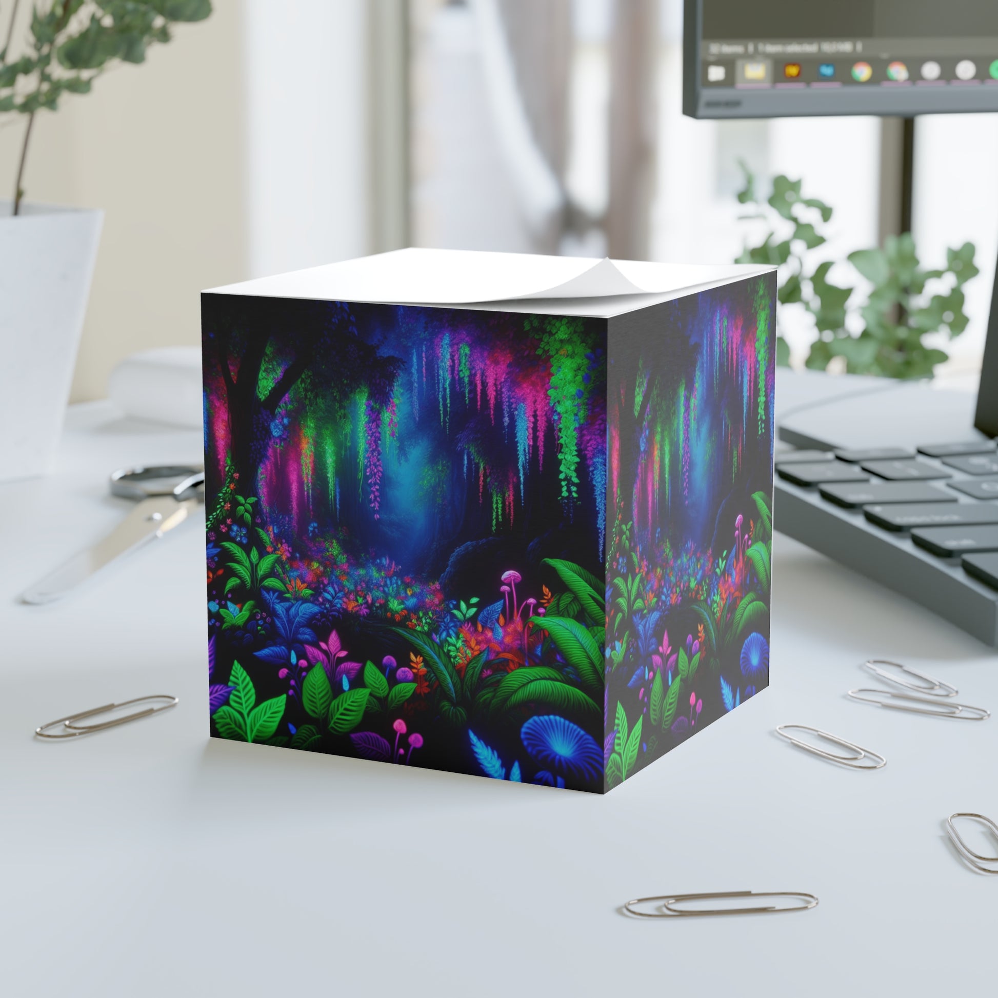 Vibrant Botanical Note Cube, Colorful Sticky Notes for Work or School, Cute Desk Decor, Gift for Nature Lovers, Eco-Friendly Stationery