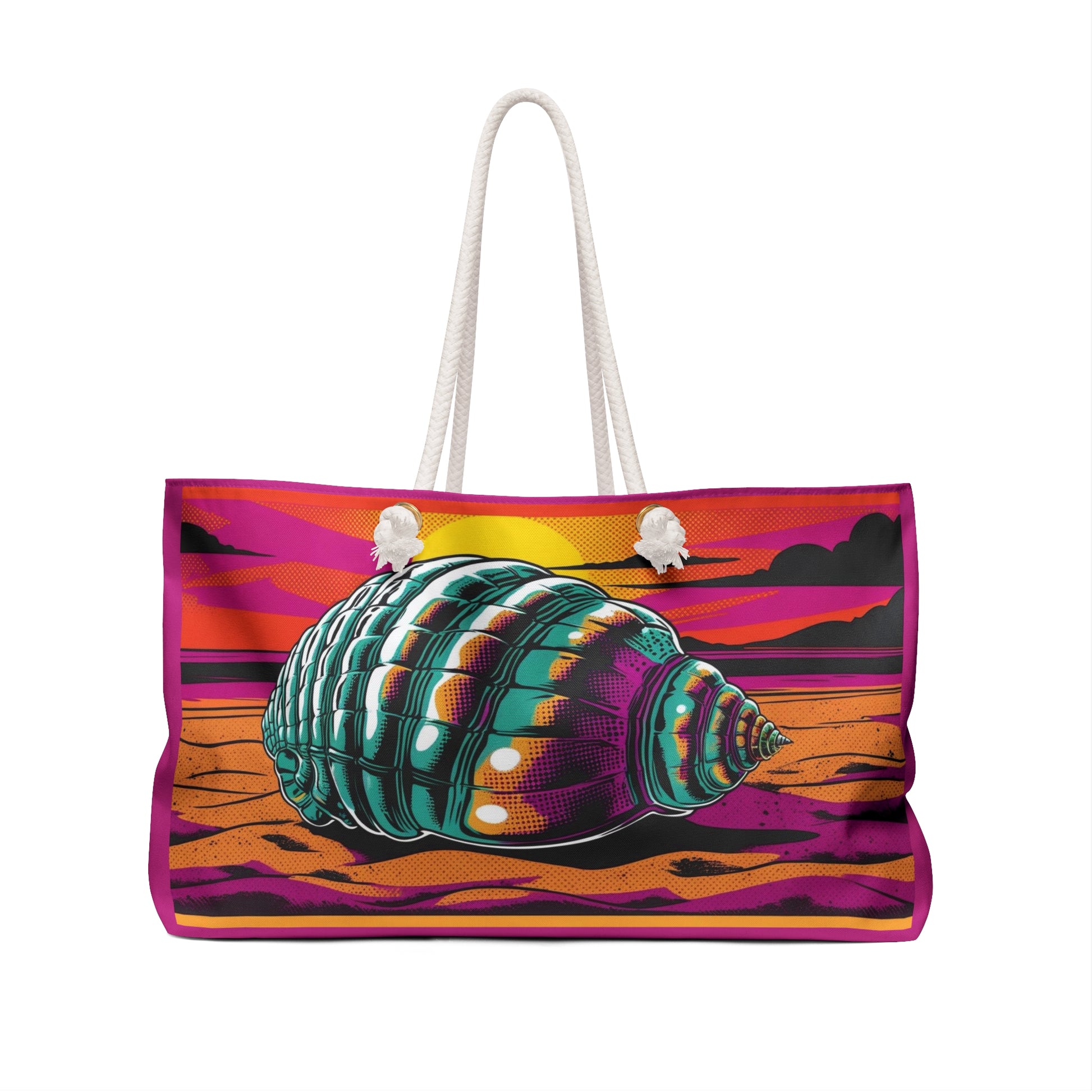Colorful Shell Weekender Bag, Beach Travel Tote, Vacation Essentials Bag, Stylish Shell Print Bag, Summer Getaway Bag