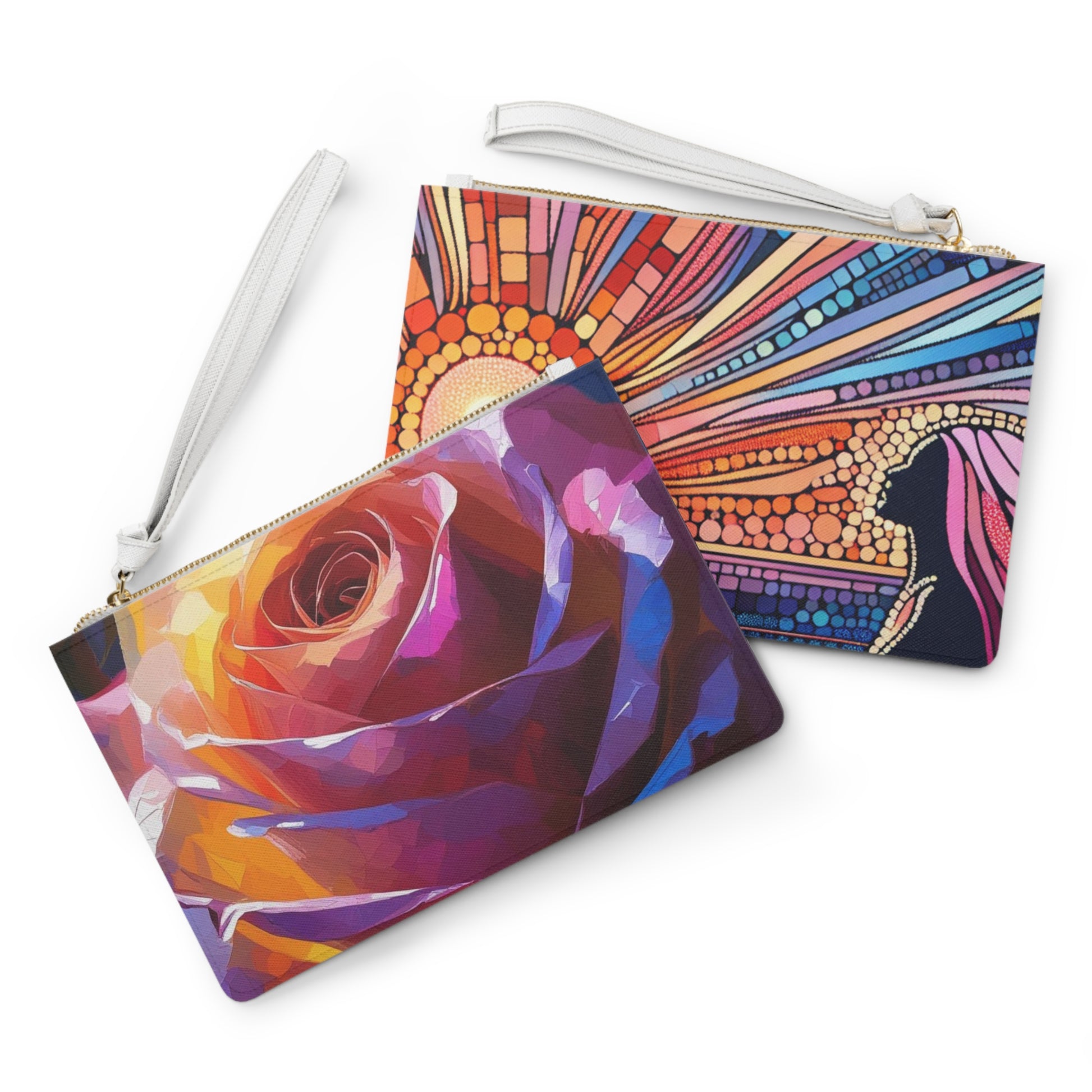 Vibrant Rose and Sunset Clutch Bag, Artistic Wristlet, Colorful Pouch, Floral Accessory, Boho Chic Gift, Everyday Carry