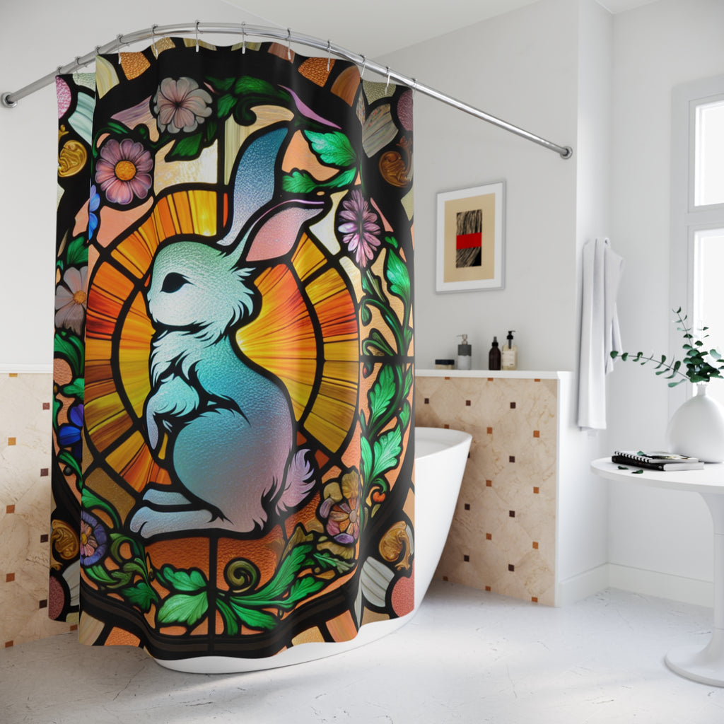 Stained Glass Bunny Shower Curtain, Easter Decor, Spring Home Accessories, Bathroom Art, Nature-Inspired Design