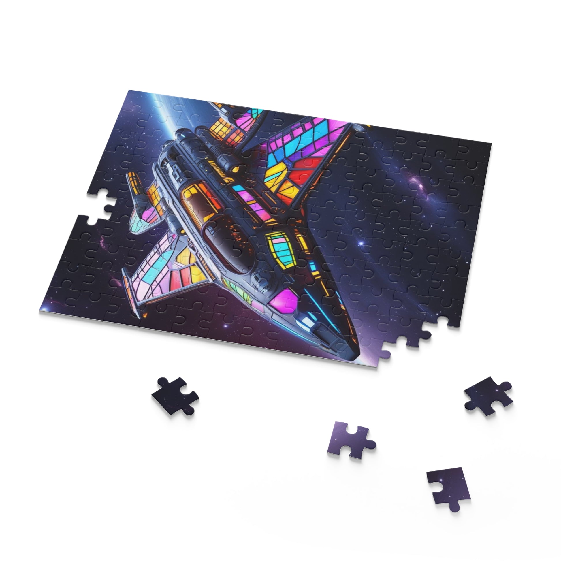Stained Glass Space Shuttle Puzzle, 120/252/500-Piece Fun, Space-Themed Gift for Holidays, Family Game Night, and Collectors
