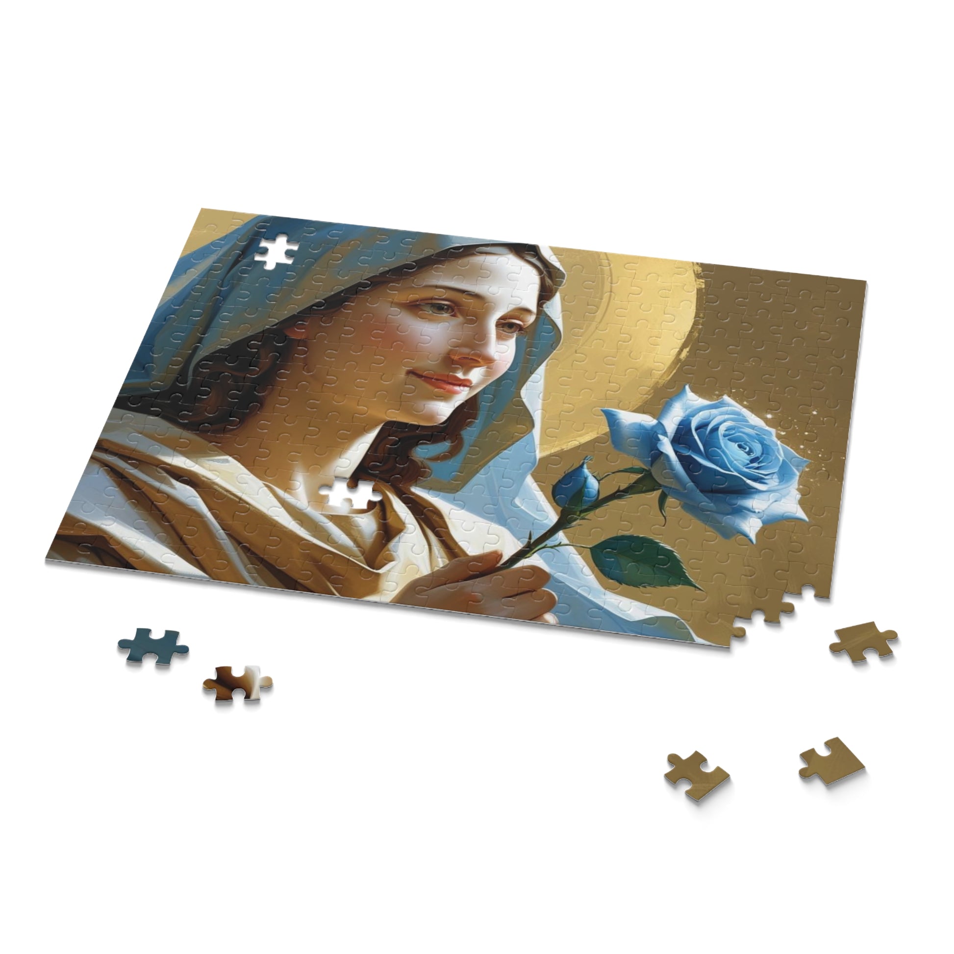 Serene Divine Mary & Her Blue Rose Puzzle (120, 252, 500-Piece) | Religious art, Gift for believers, Home decor, Family activity, Inspirational puzzle
