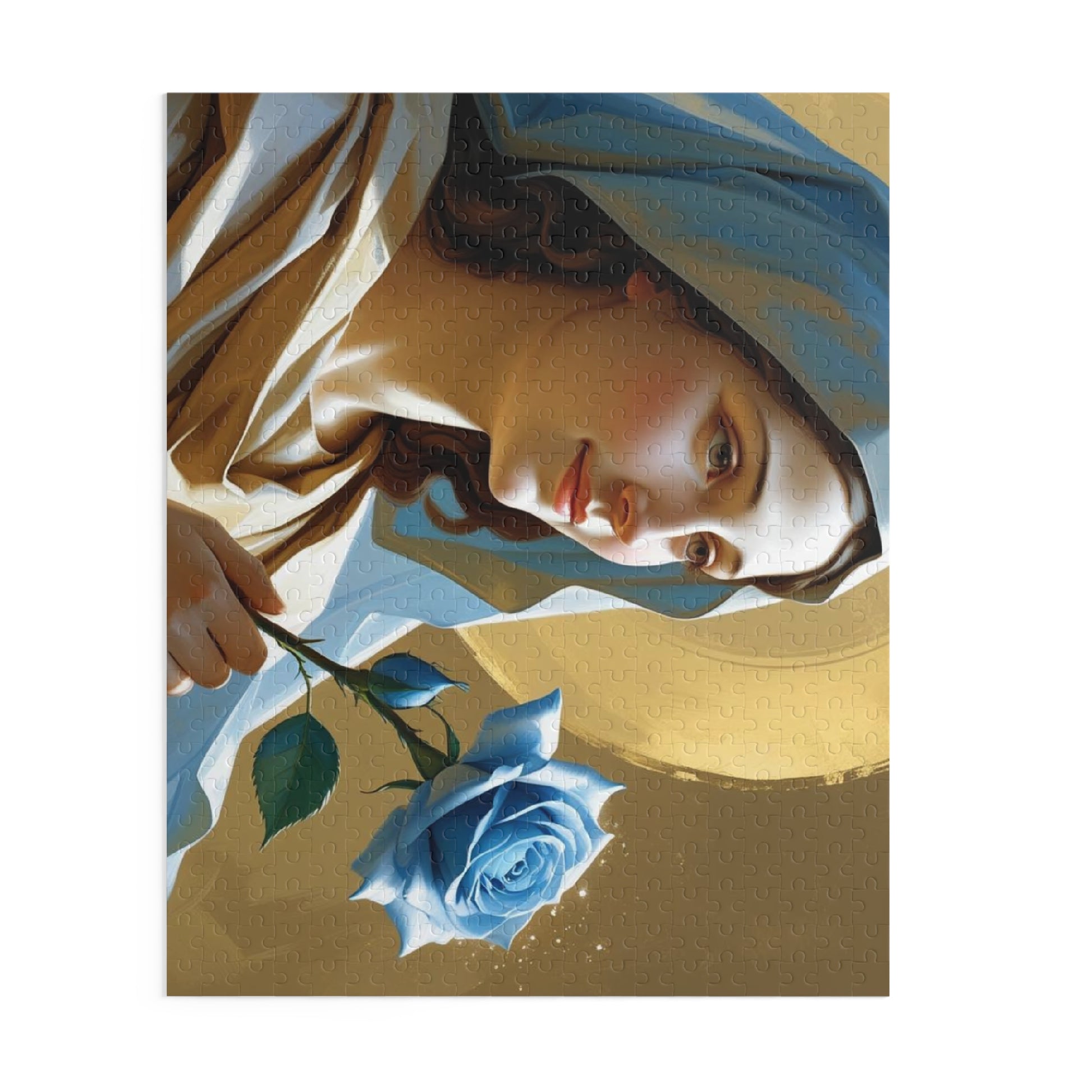 Serene Divine Mary & Her Blue Rose Puzzle (120, 252, 500-Piece) | Religious art, Gift for believers, Home decor, Family activity, Inspirational puzzle