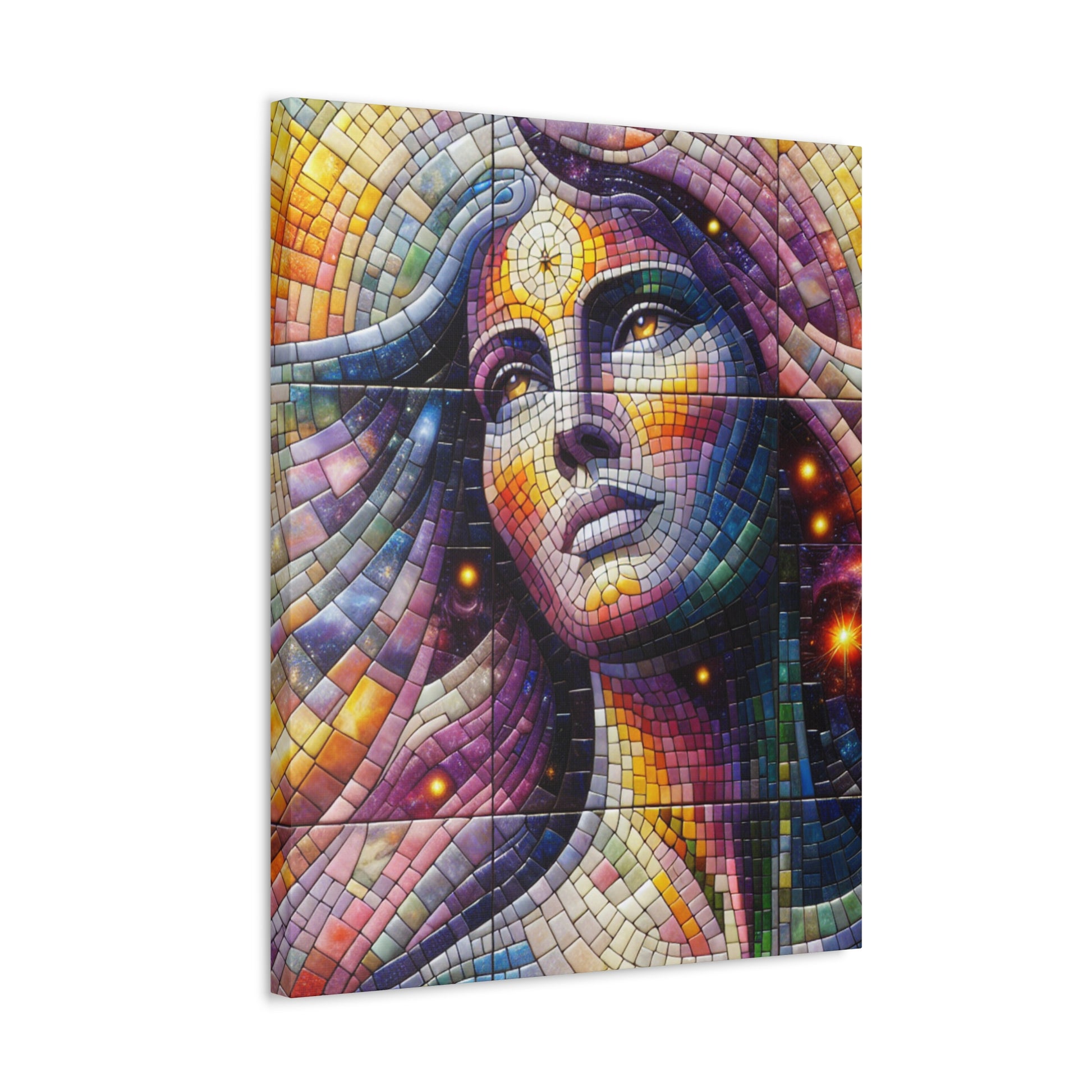 Spiritual Mosaic Stretched Canvas Art, Meditation Decor, Wall Art, Gift for Her, Bohemian Home Decor, Colorful Artwork