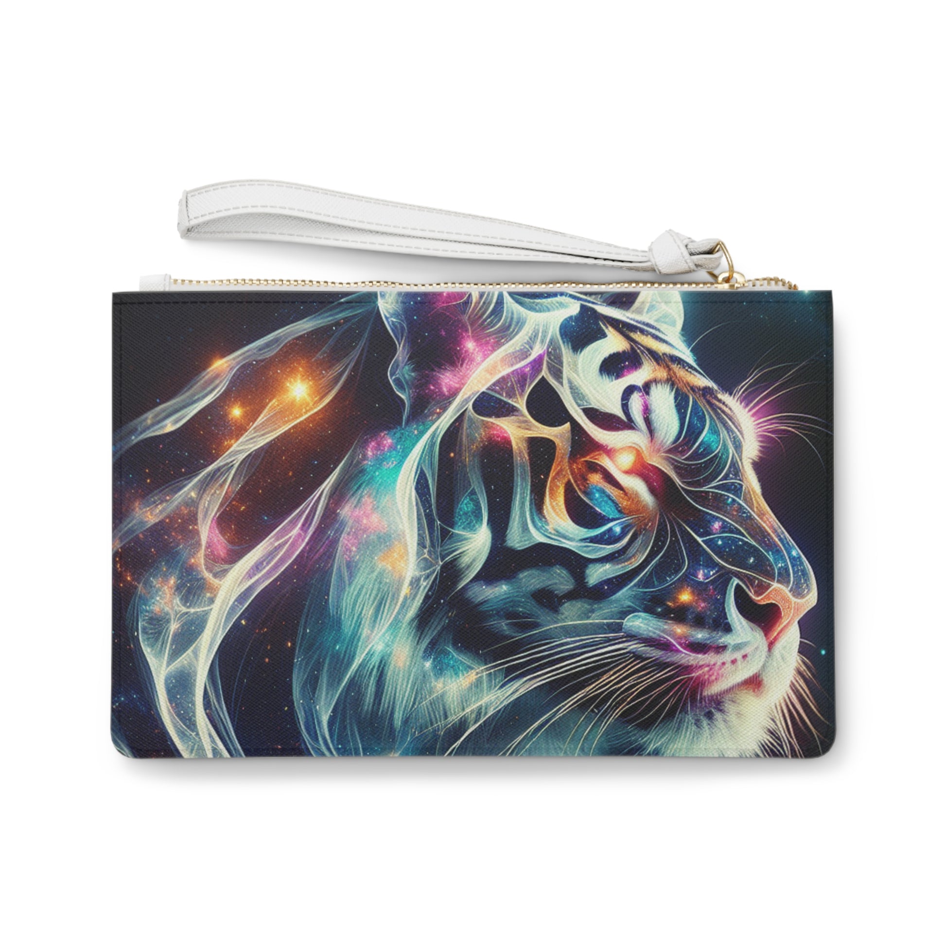 Vibrant Rose Clutch Bag, Cosmic Tiger Purse, Colorful Makeup Bag, Artistic Clutch for Weddings, Festivals, Birthdays