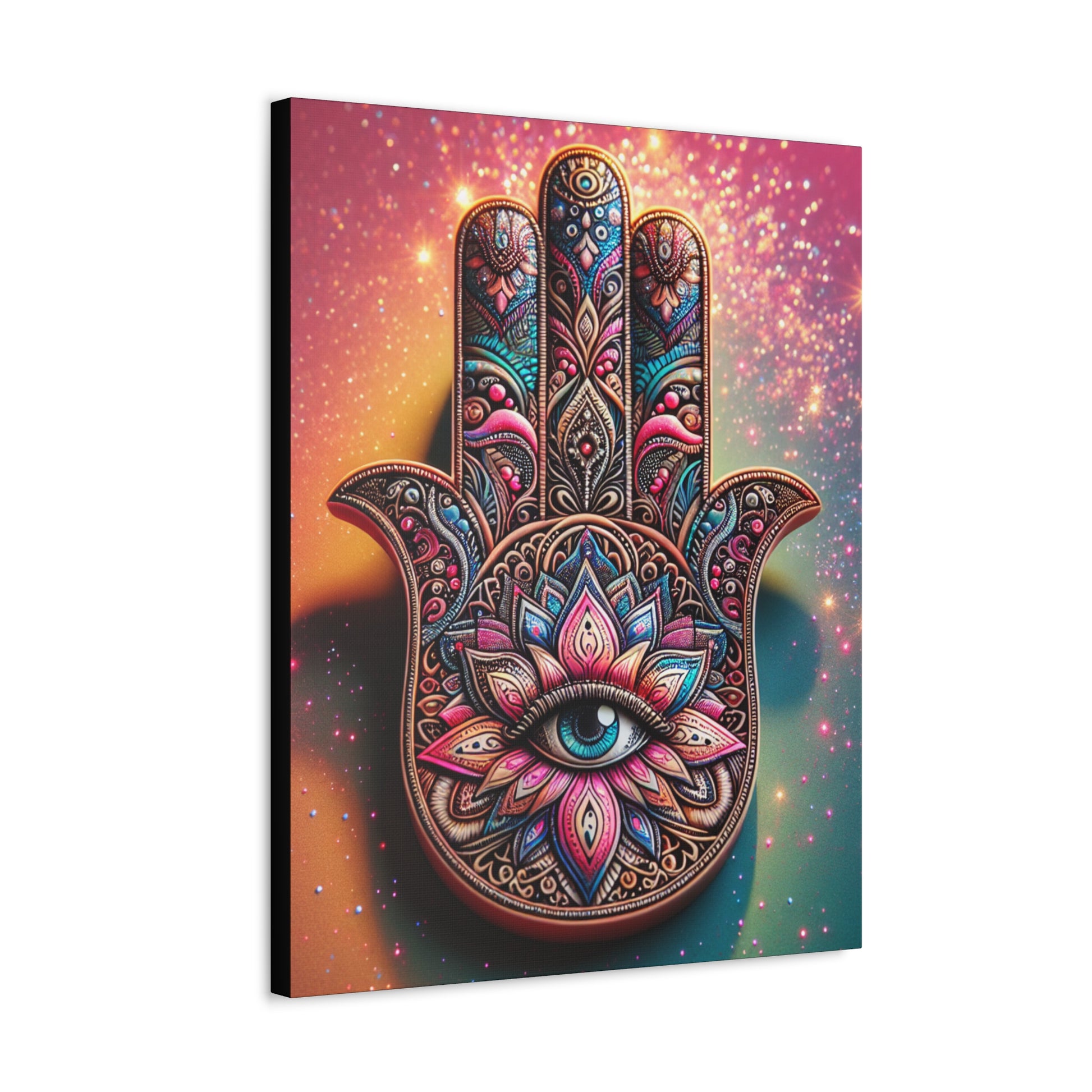 Bohemian Hand of Fatima Canvas Art, Wall Decor, Meditation Gift, Spiritual Home Decor, Colorful Mandala Art