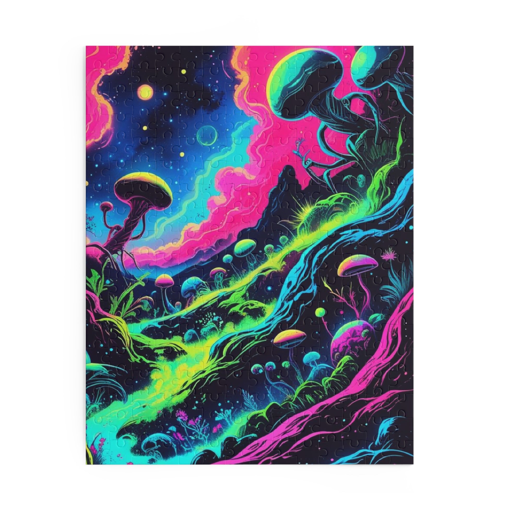 Cosmic Mushroom Puzzle, Vibrant Jigsaw for Game Night, Space-Themed Gift, Family Fun Activity, Psychedelic Decor