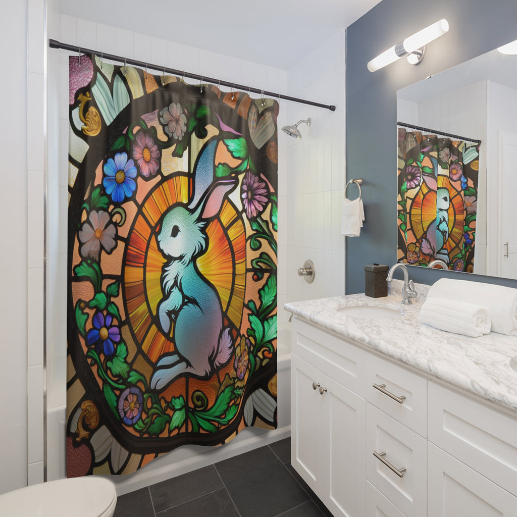 Stained Glass Bunny Shower Curtain, Easter Decor, Spring Home Accessories, Bathroom Art, Nature-Inspired Design