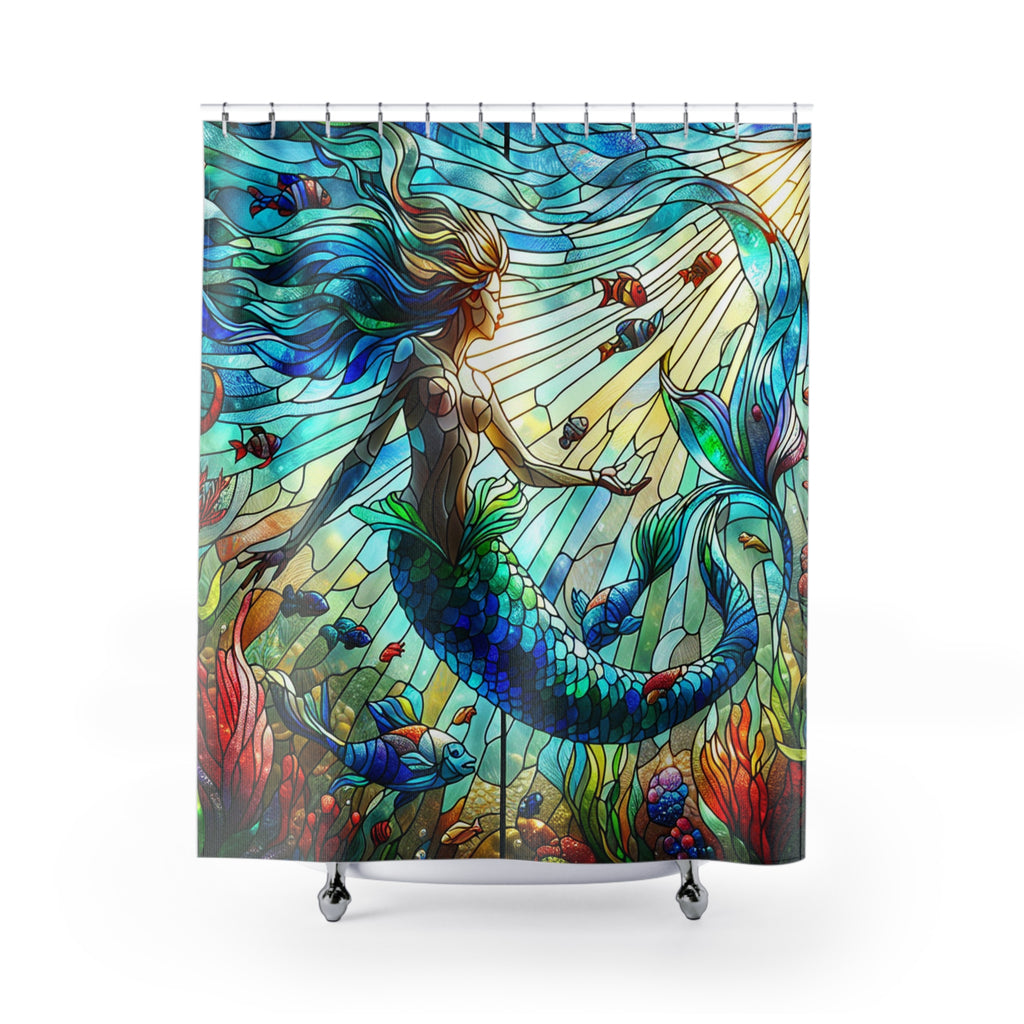 Mermaid Stained Glass Shower Curtain, Ocean Theme Bathroom Decor, Nautical Home Accent, Mermaid Gifts for Ocean Lovers, Unique Shower [...]