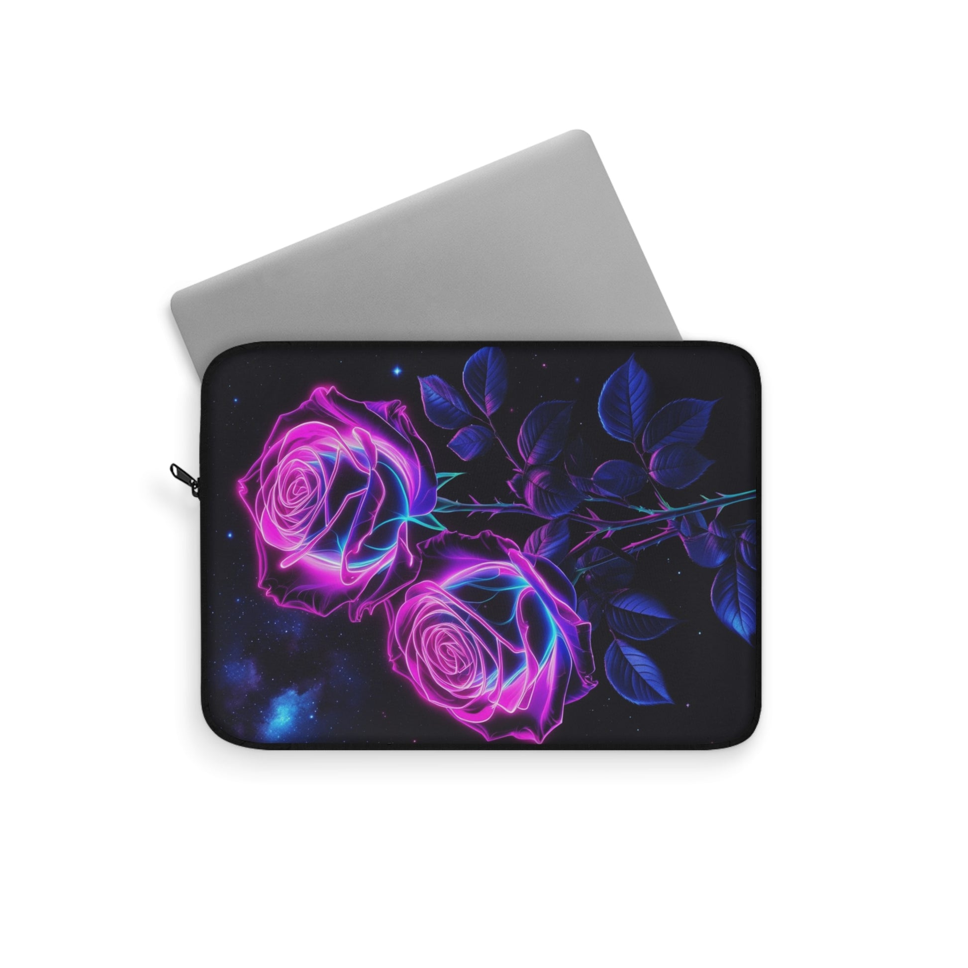 Neon Rose Laptop Sleeve | Floral Tech Case, Gift for Teal Aesthetic, Computer Bag, Stylish Cover, Galatic Laptop Protector