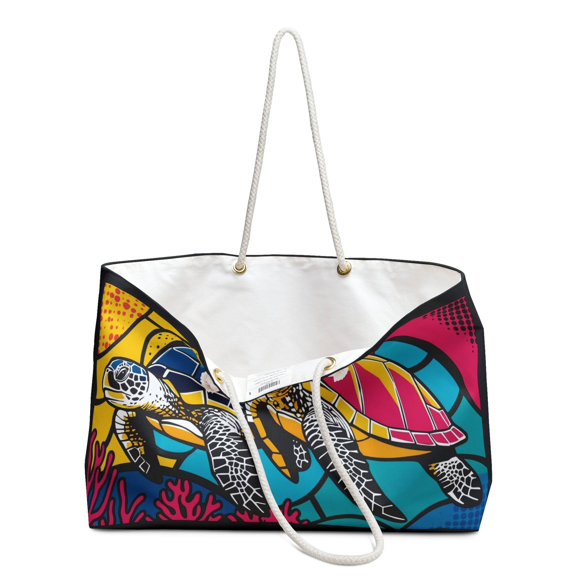 Sea Turtle Pop Art Weekender Bag, Beach Travel Tote, Overnight Carryall, Vacation Shoulder Bag, Tropical Getaway Purse