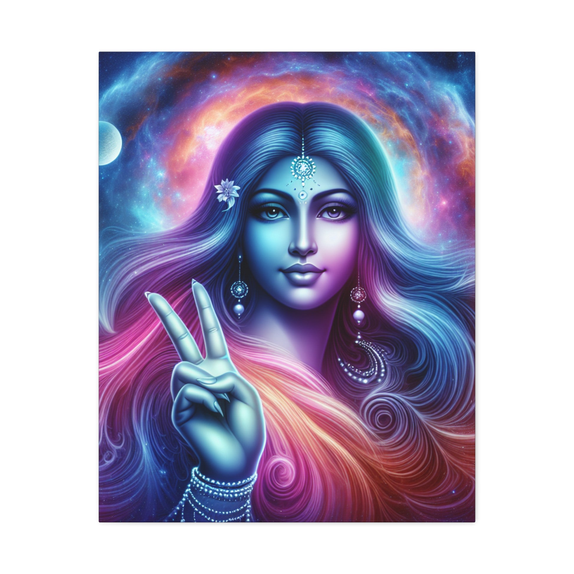 Vibrant Cosmic Peace & Love Goddess Canvas Art - Boho Decor, Wall Art, Spiritual Gift, Meditation Room, Home Decor